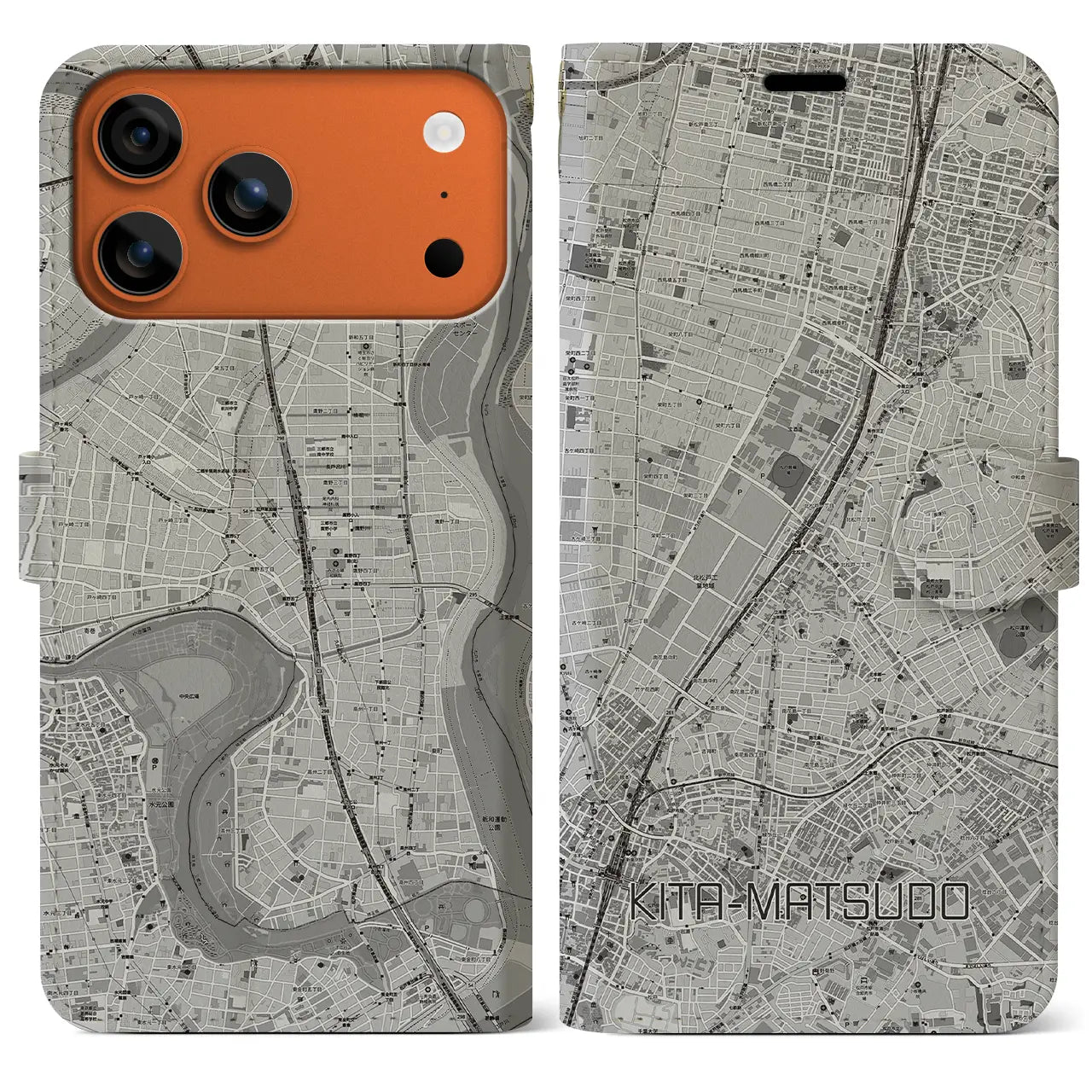 【北松戸(千葉県)】地図柄iPhoneケース(手帳タイプ)