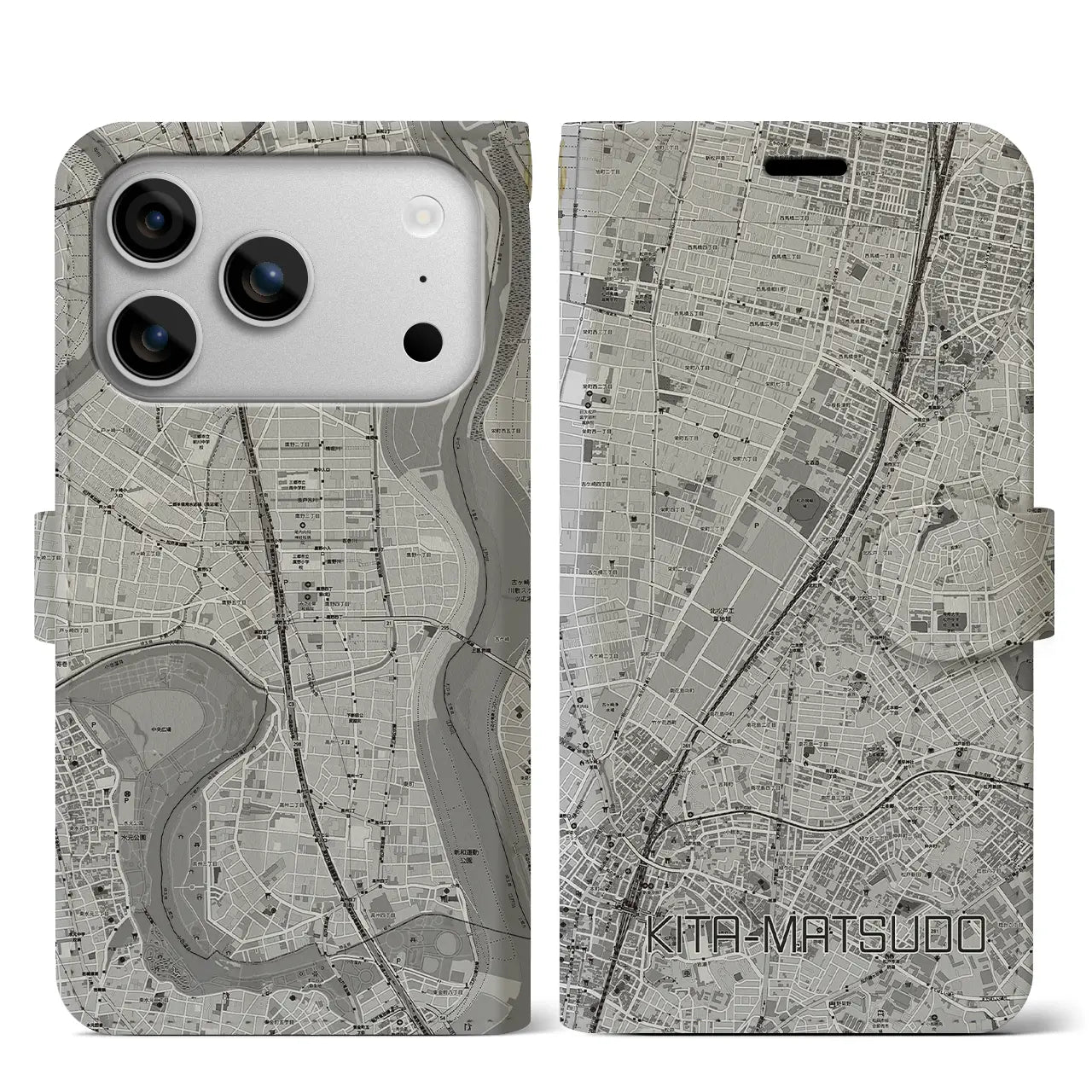 【北松戸(千葉県)】地図柄iPhoneケース(手帳タイプ)