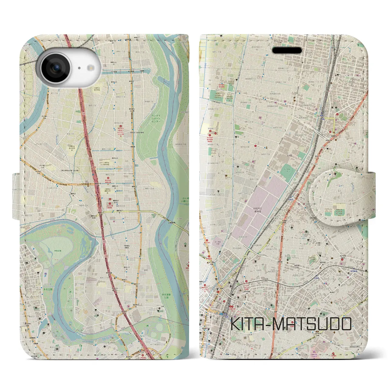 【北松戸(千葉県)】地図柄iPhoneケース(手帳タイプ)
