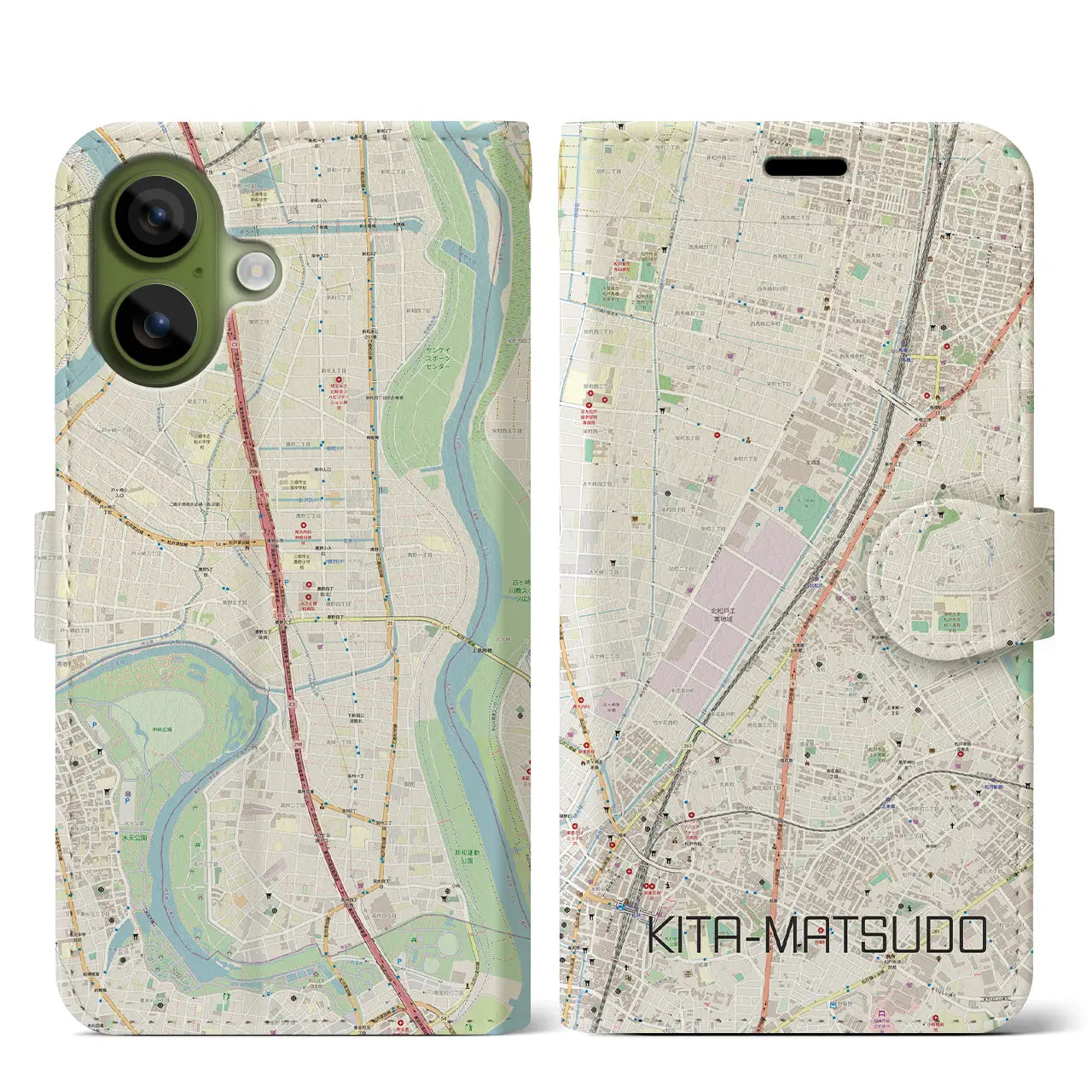 【北松戸(千葉県)】地図柄iPhoneケース(手帳タイプ)