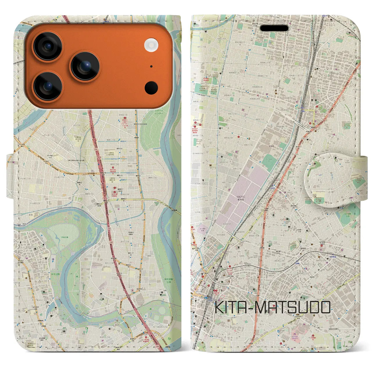 【北松戸(千葉県)】地図柄iPhoneケース(手帳タイプ)ナチュラル・iPhone 17 Pro Max 用