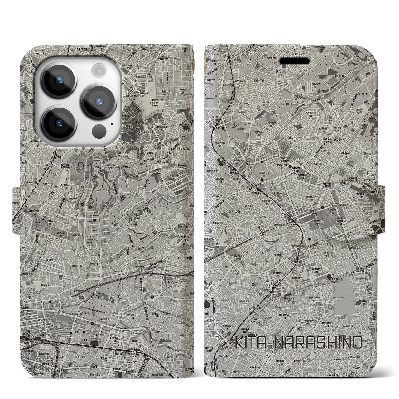 【北習志野(千葉県)】地図柄iPhoneケース(手帳タイプ)