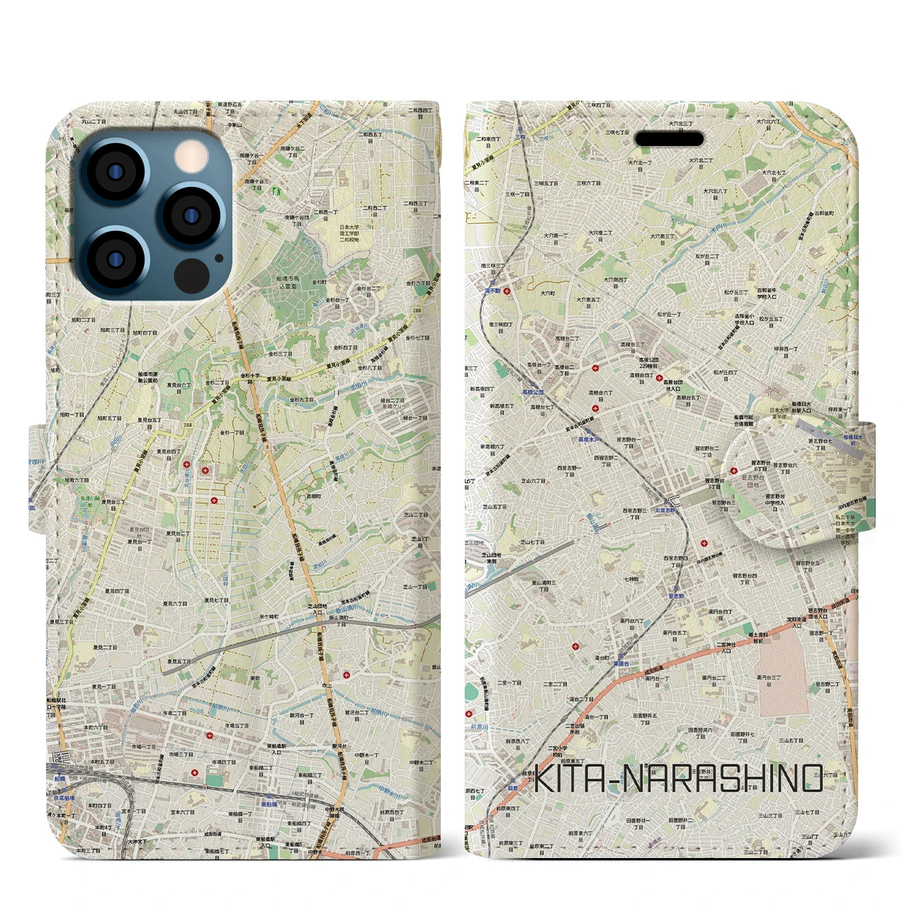 【北習志野(千葉県)】地図柄iPhoneケース(手帳タイプ)