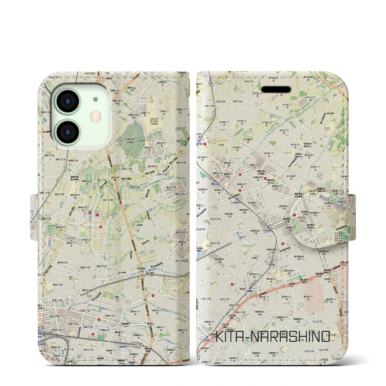 【北習志野(千葉県)】地図柄iPhoneケース(手帳タイプ)