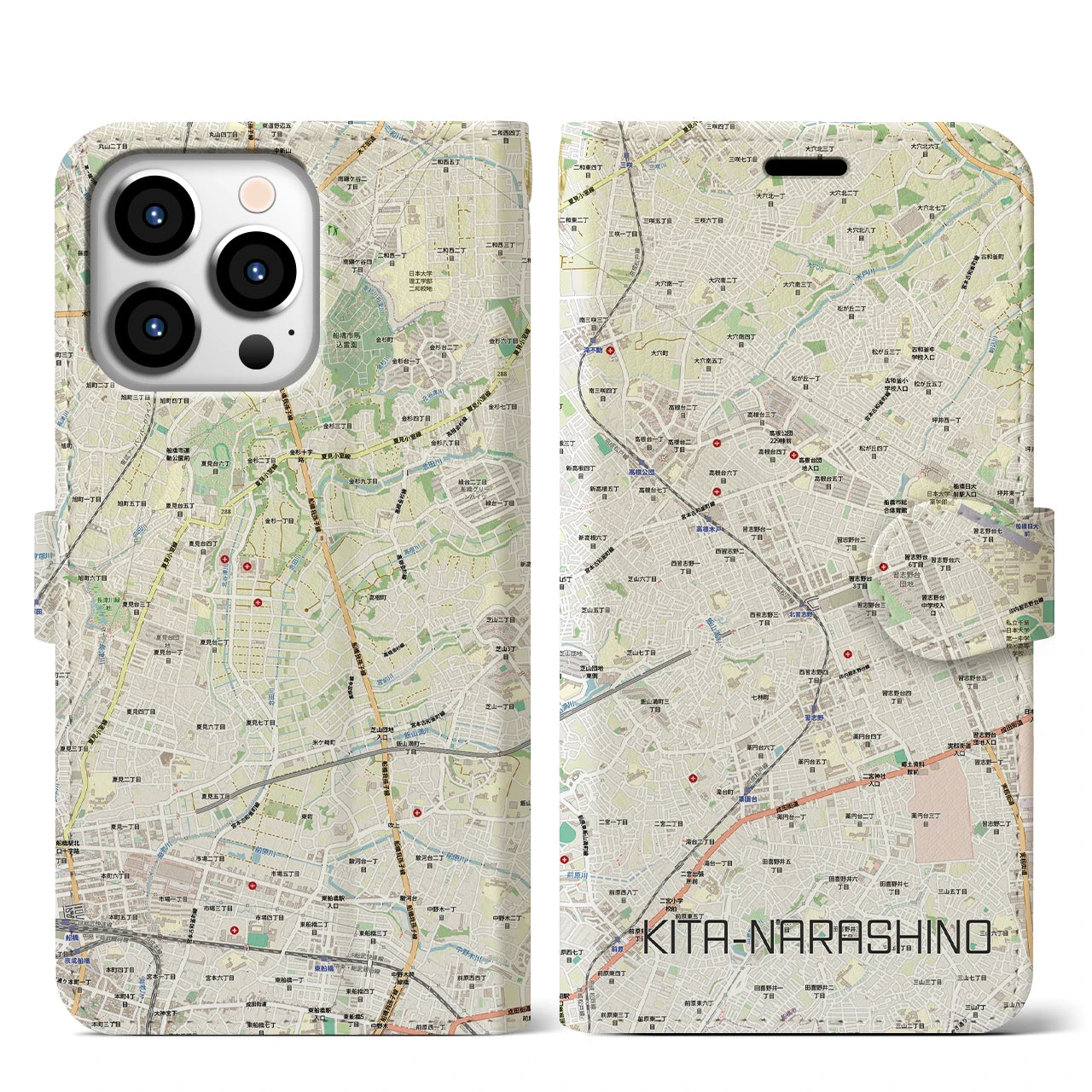 【北習志野(千葉県)】地図柄iPhoneケース(手帳タイプ)