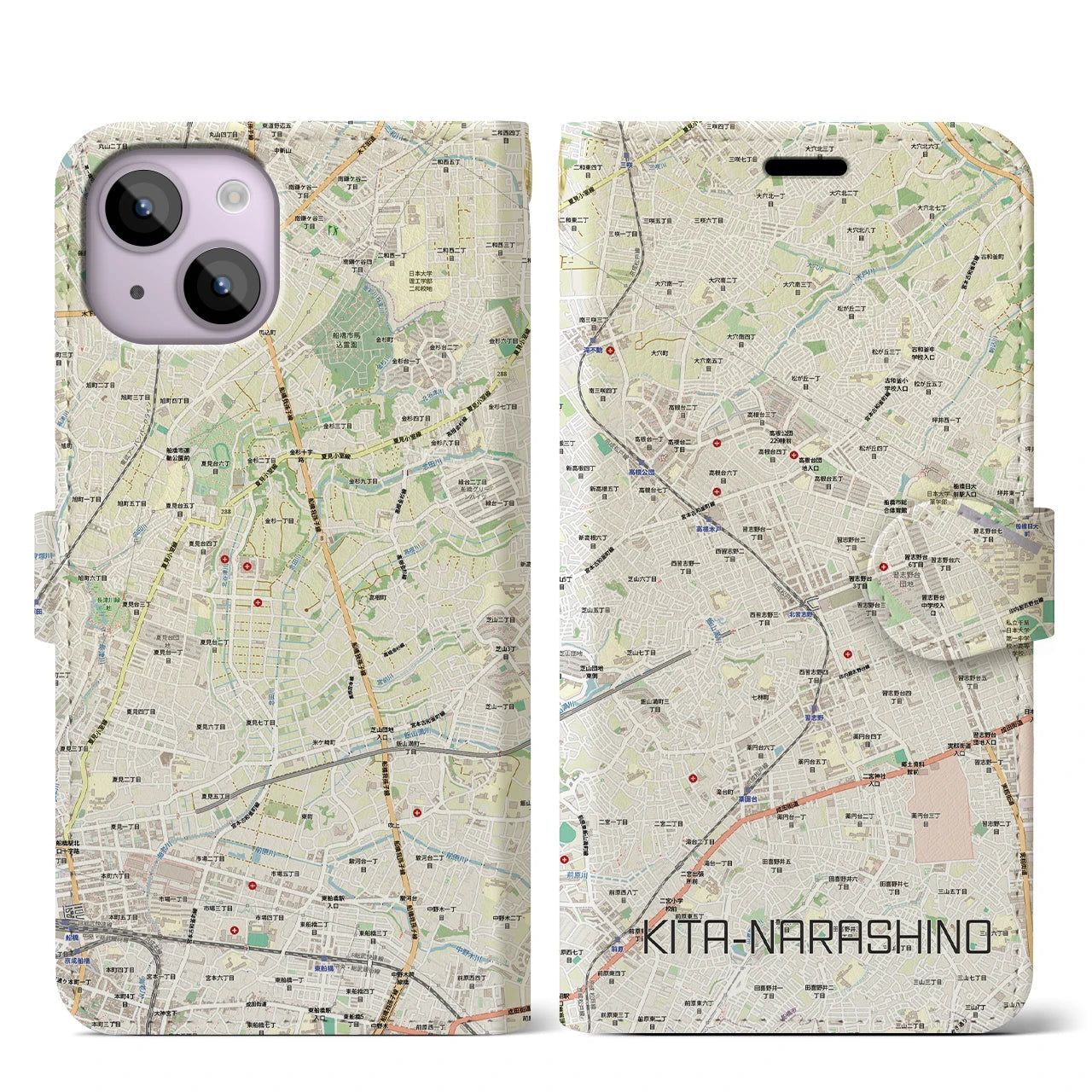 【北習志野(千葉県)】地図柄iPhoneケース(手帳タイプ)