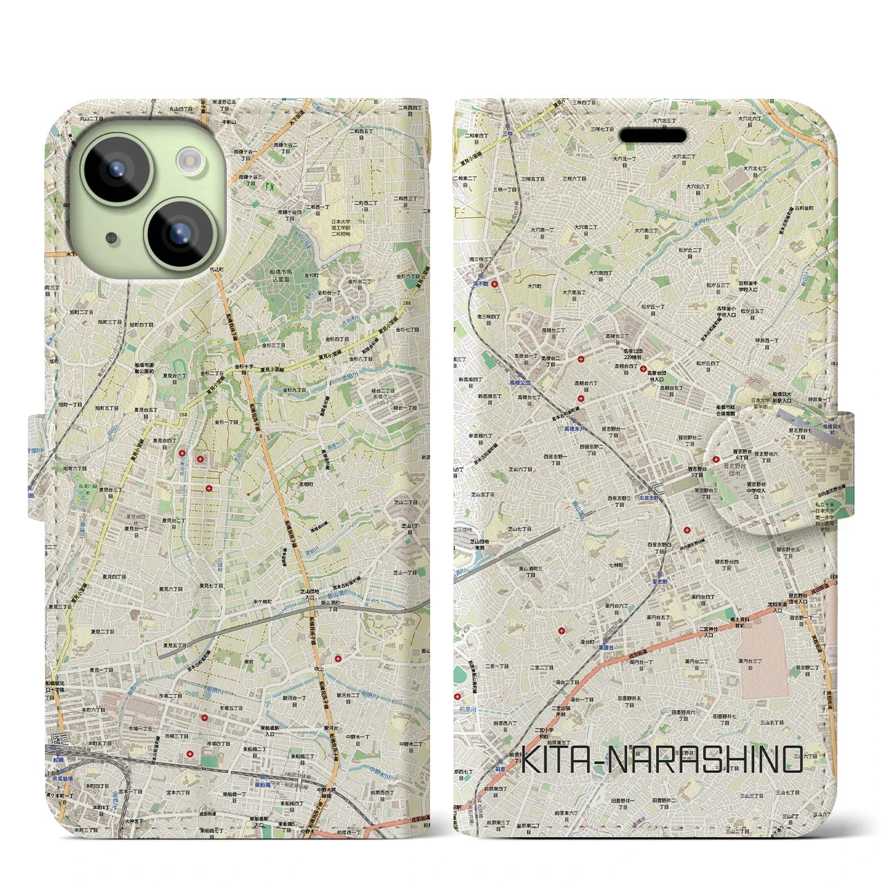 【北習志野(千葉県)】地図柄iPhoneケース(手帳タイプ)