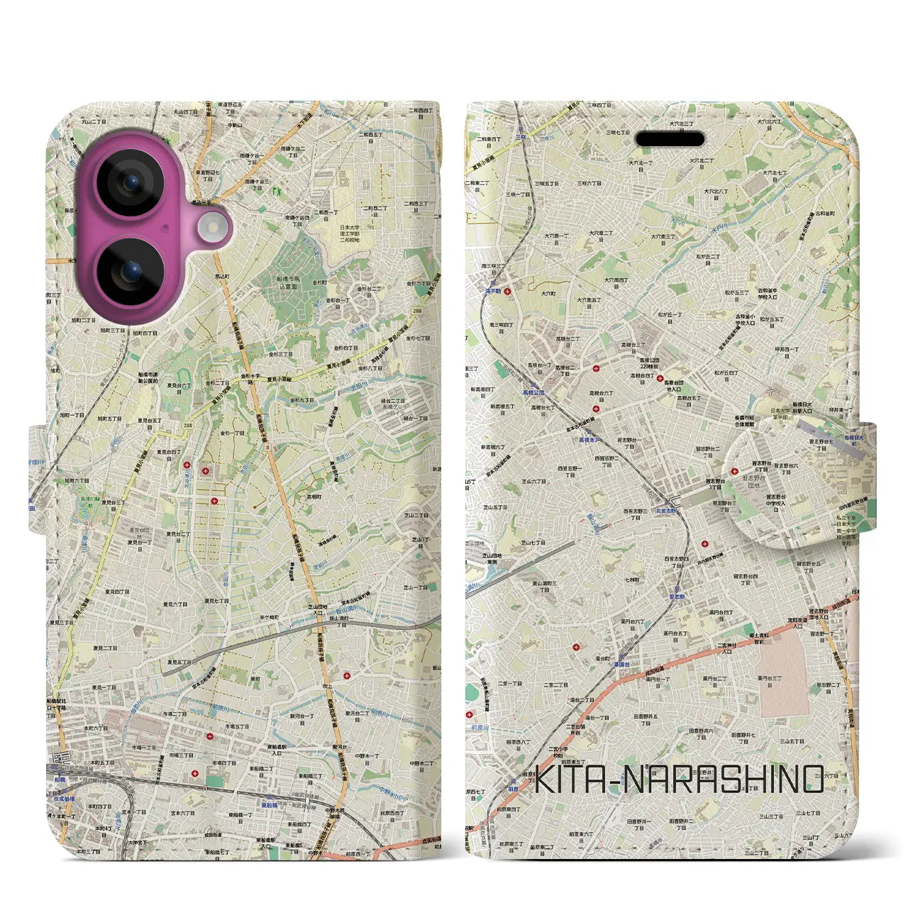 【北習志野(千葉県)】地図柄iPhoneケース(手帳タイプ)