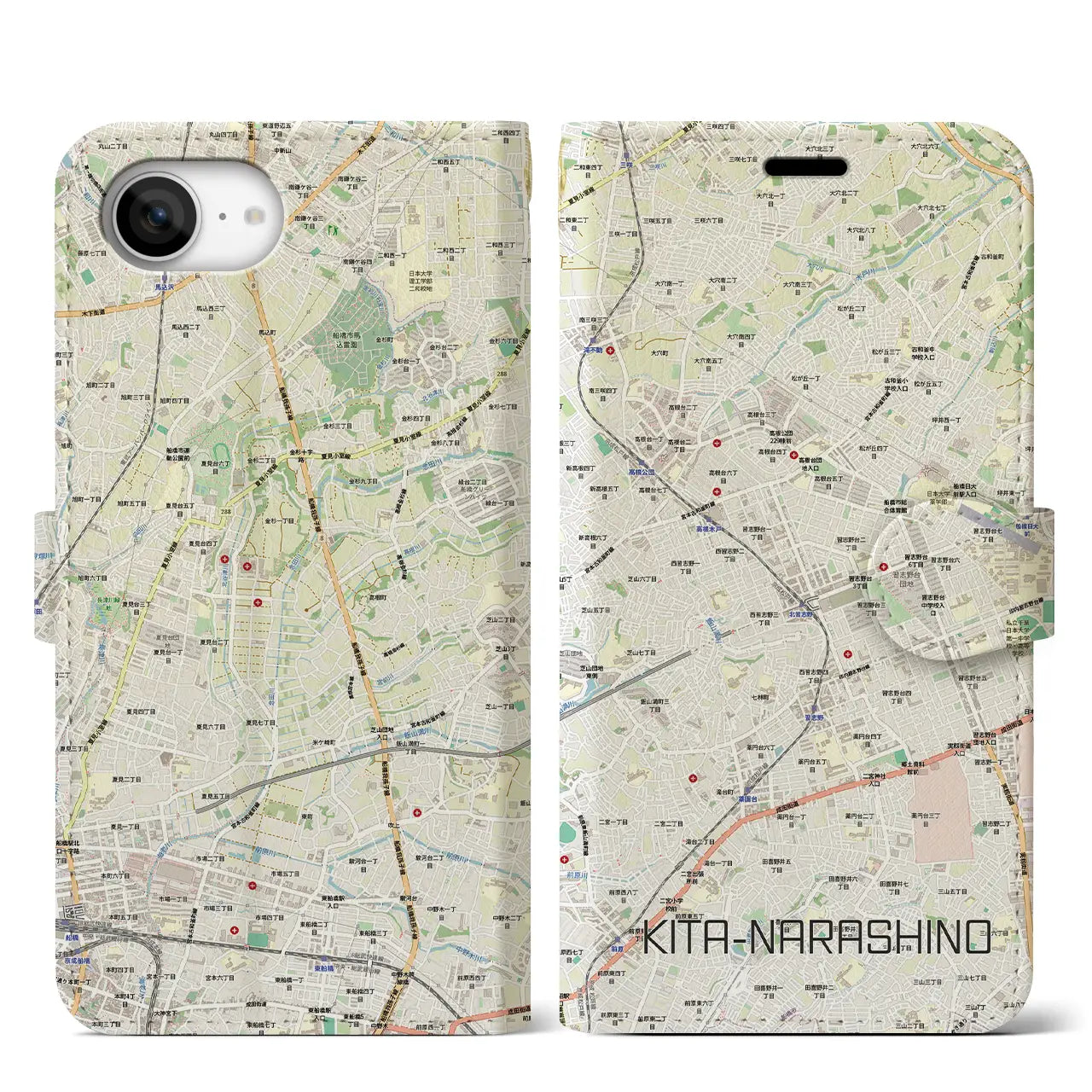 【北習志野(千葉県)】地図柄iPhoneケース(手帳タイプ)