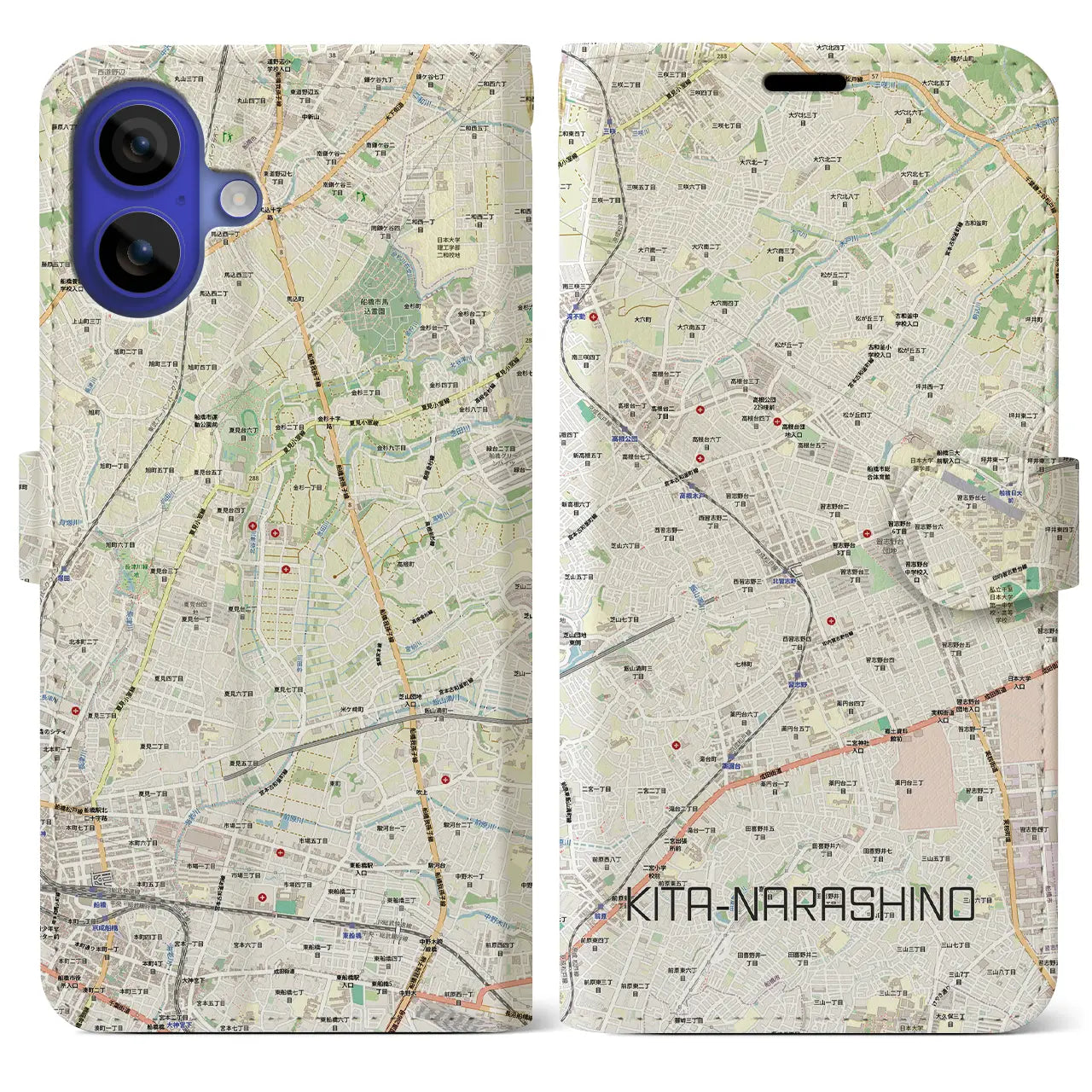 【北習志野(千葉県)】地図柄iPhoneケース(手帳タイプ)