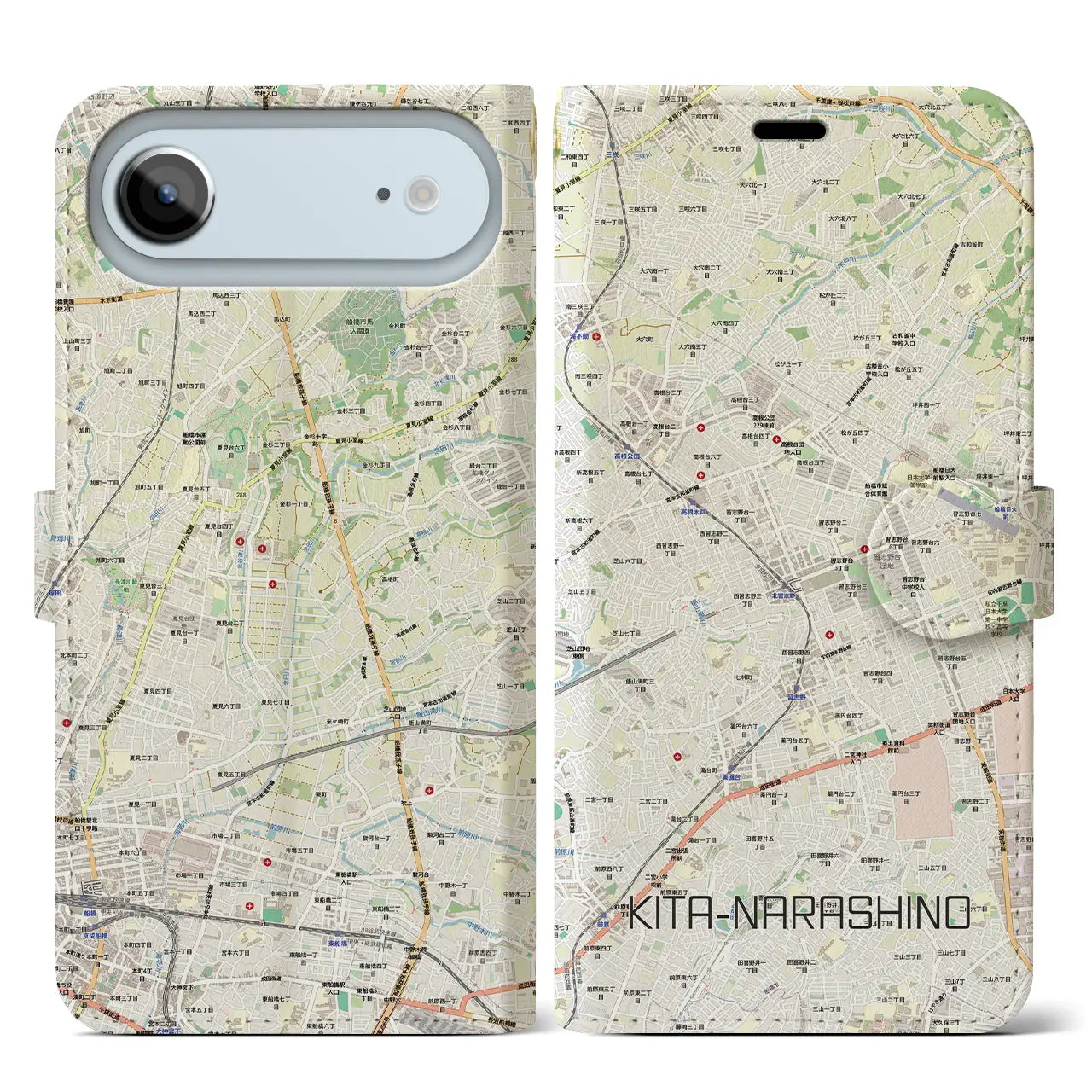 【北習志野(千葉県)】地図柄iPhoneケース(手帳タイプ)