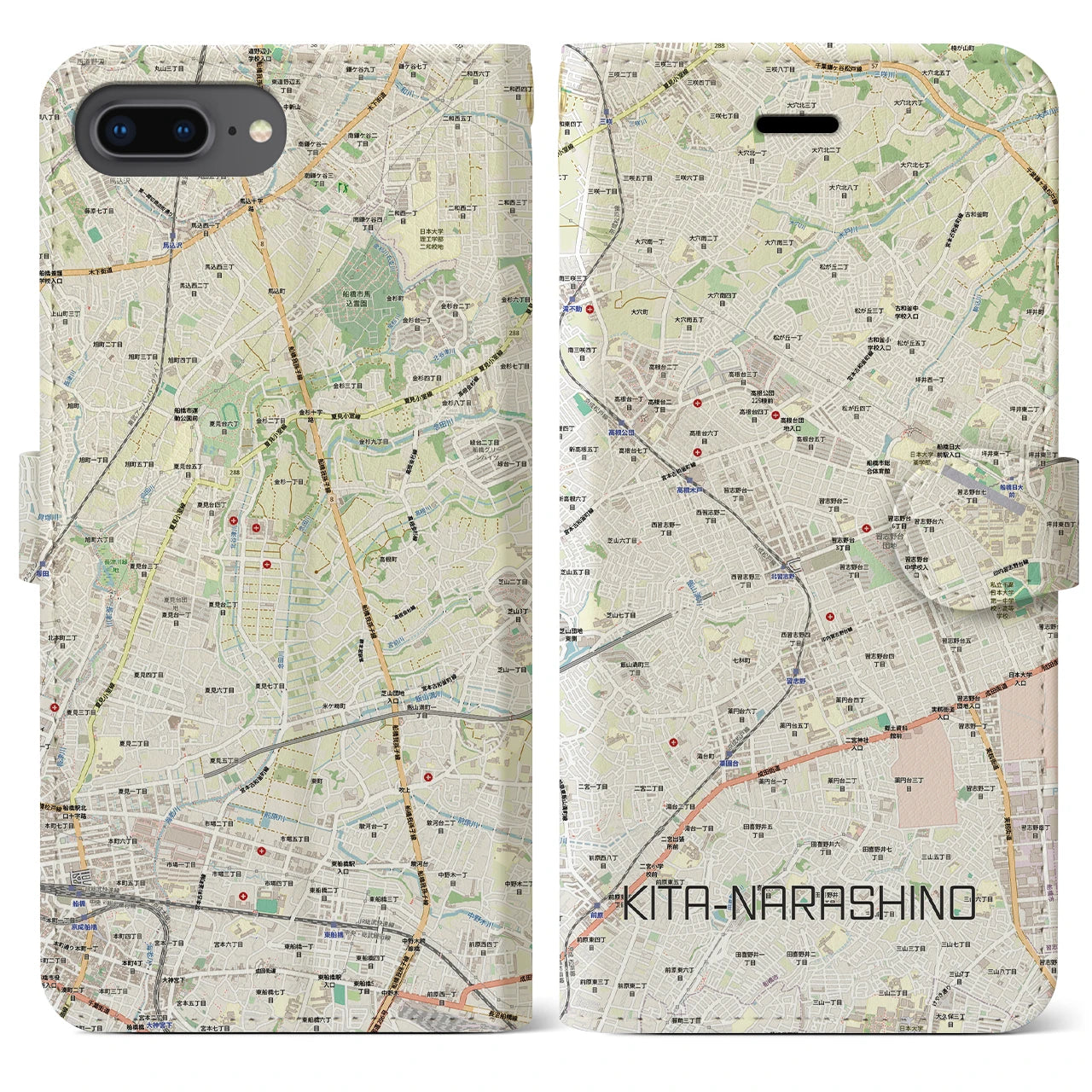 【北習志野(千葉県)】地図柄iPhoneケース(手帳タイプ)