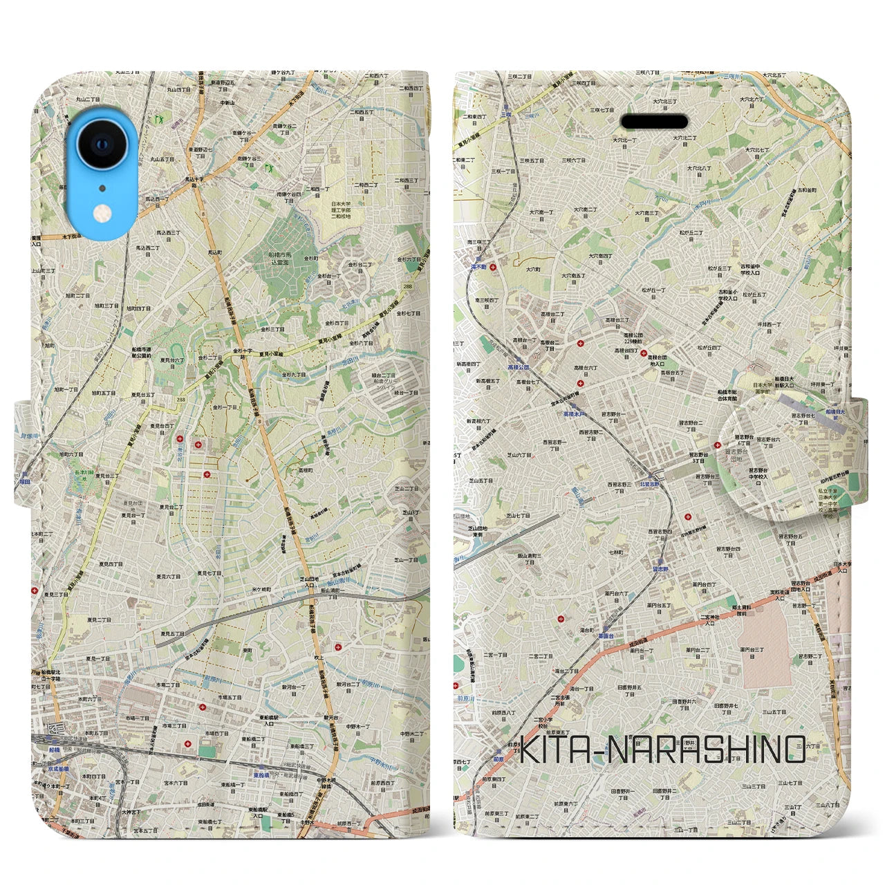 【北習志野(千葉県)】地図柄iPhoneケース(手帳タイプ)