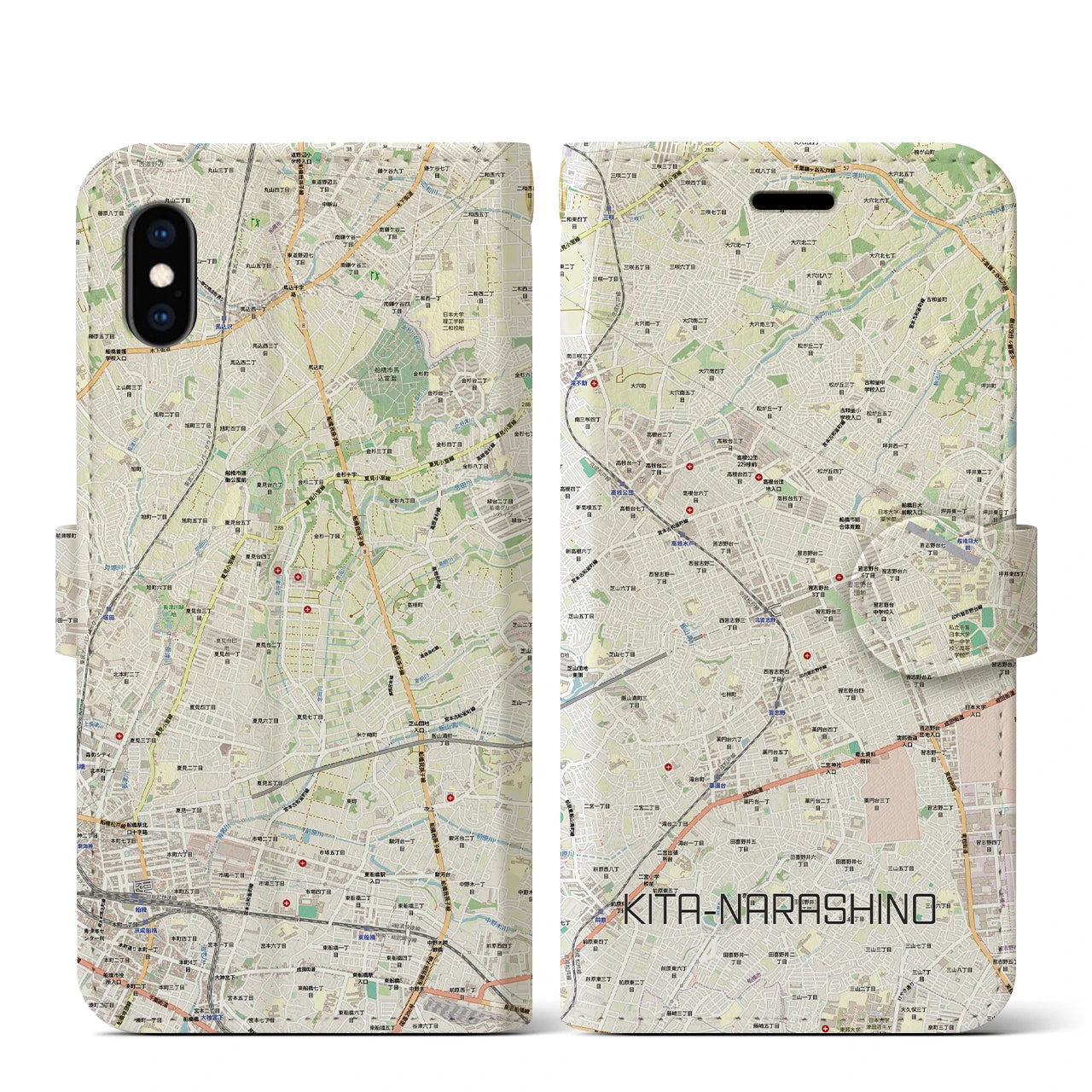 【北習志野(千葉県)】地図柄iPhoneケース(手帳タイプ)