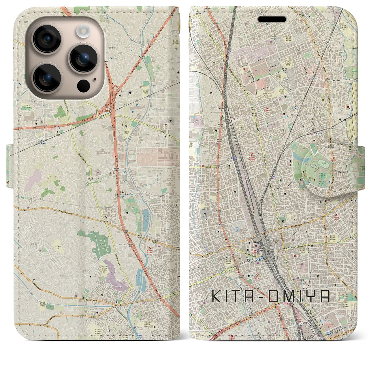 【北大宮(埼玉県)】地図柄iPhoneケース(手帳タイプ)ナチュラル・iPhone 16 Plus 用