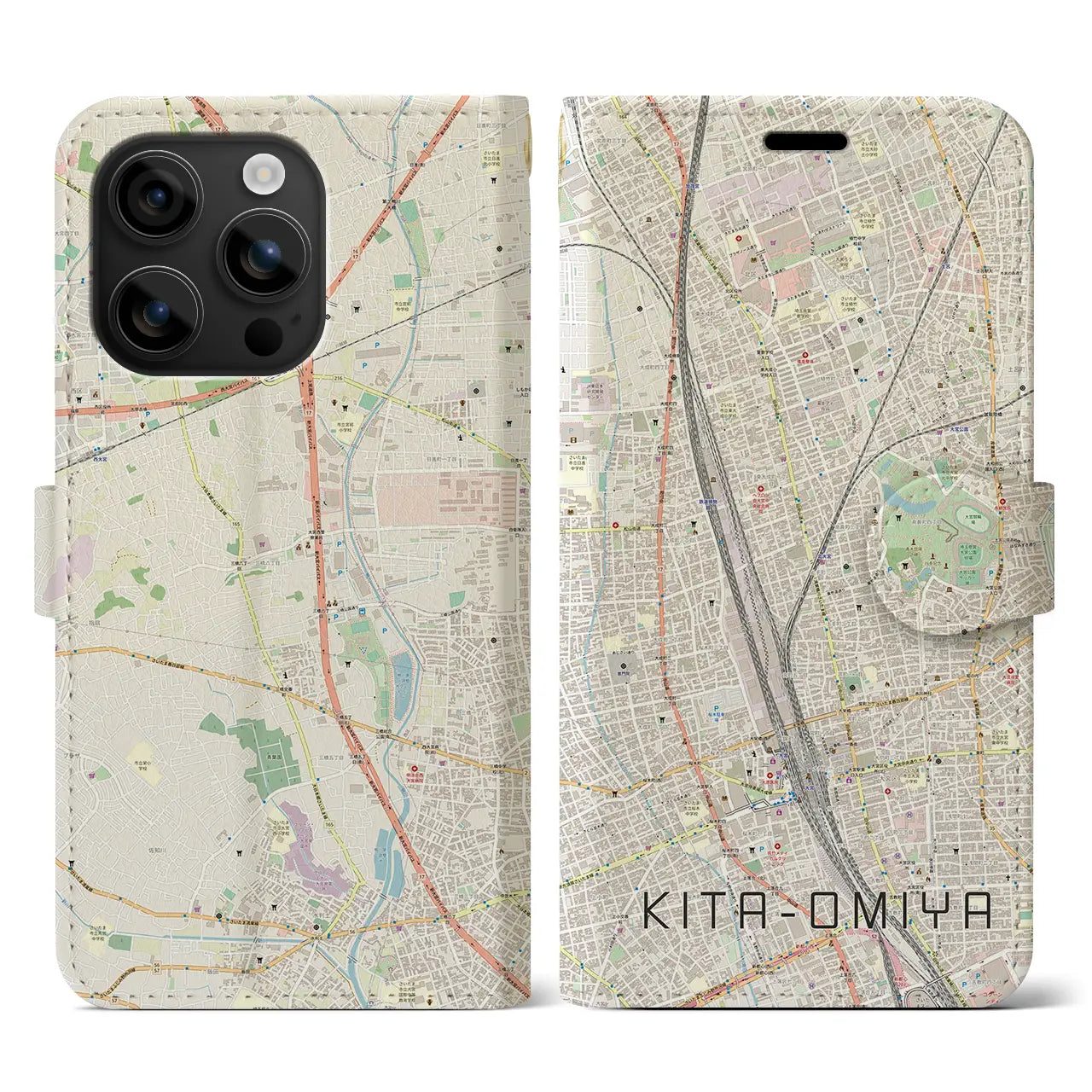 【北大宮(埼玉県)】地図柄iPhoneケース(手帳タイプ)ナチュラル・iPhone 16 用