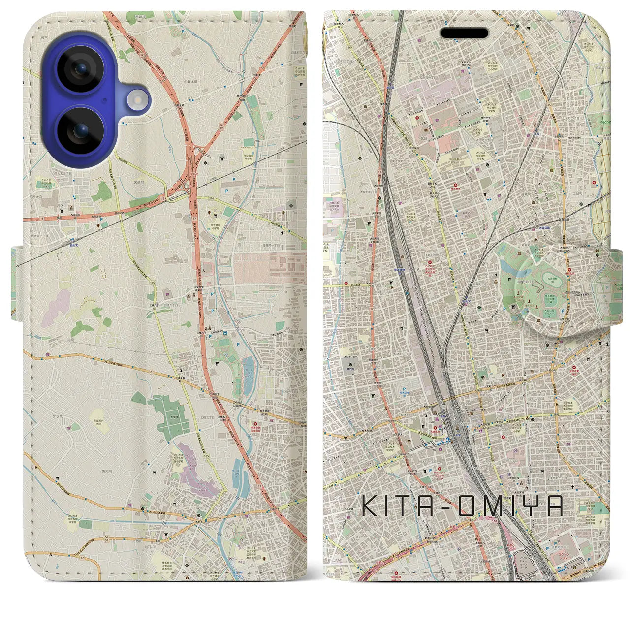 【北大宮(埼玉県)】地図柄iPhoneケース(手帳タイプ)ナチュラル・iPhone 16 Pro Max 用
