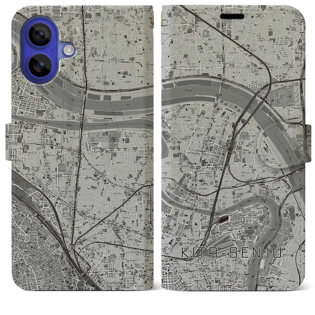 【北千住(東京都)】地図柄iPhoneケース(手帳タイプ)モノトーン・iPhone 16 Pro Max 用