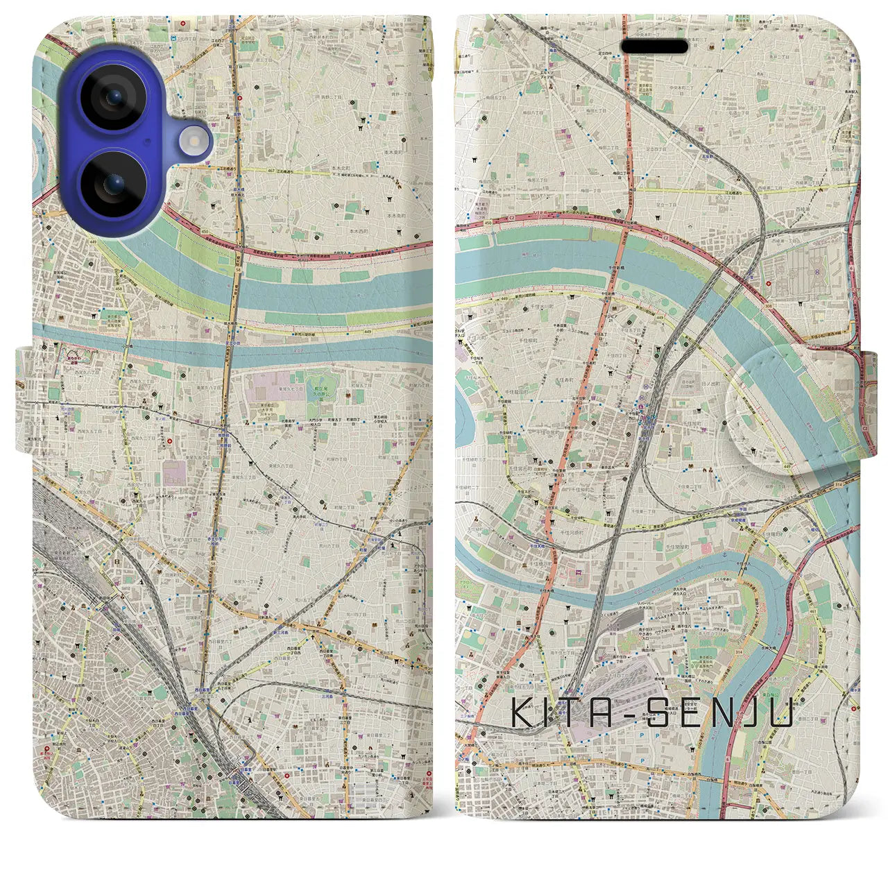 【北千住(東京都)】地図柄iPhoneケース(手帳タイプ)ナチュラル・iPhone 16 Pro Max 用