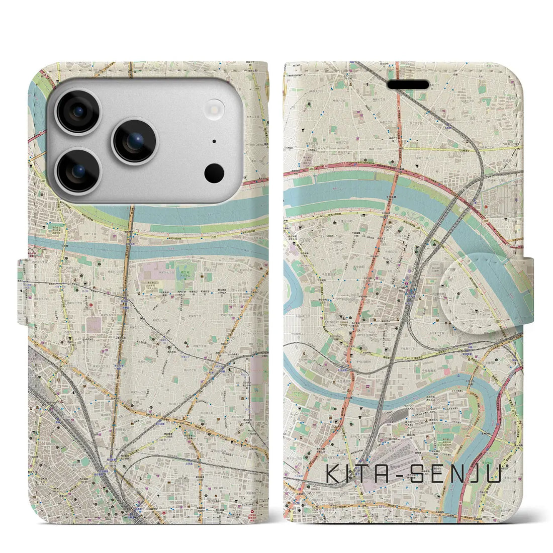 【北千住(東京都)】地図柄iPhoneケース(手帳タイプ)ナチュラル・iPhone 17 Pro Max 用