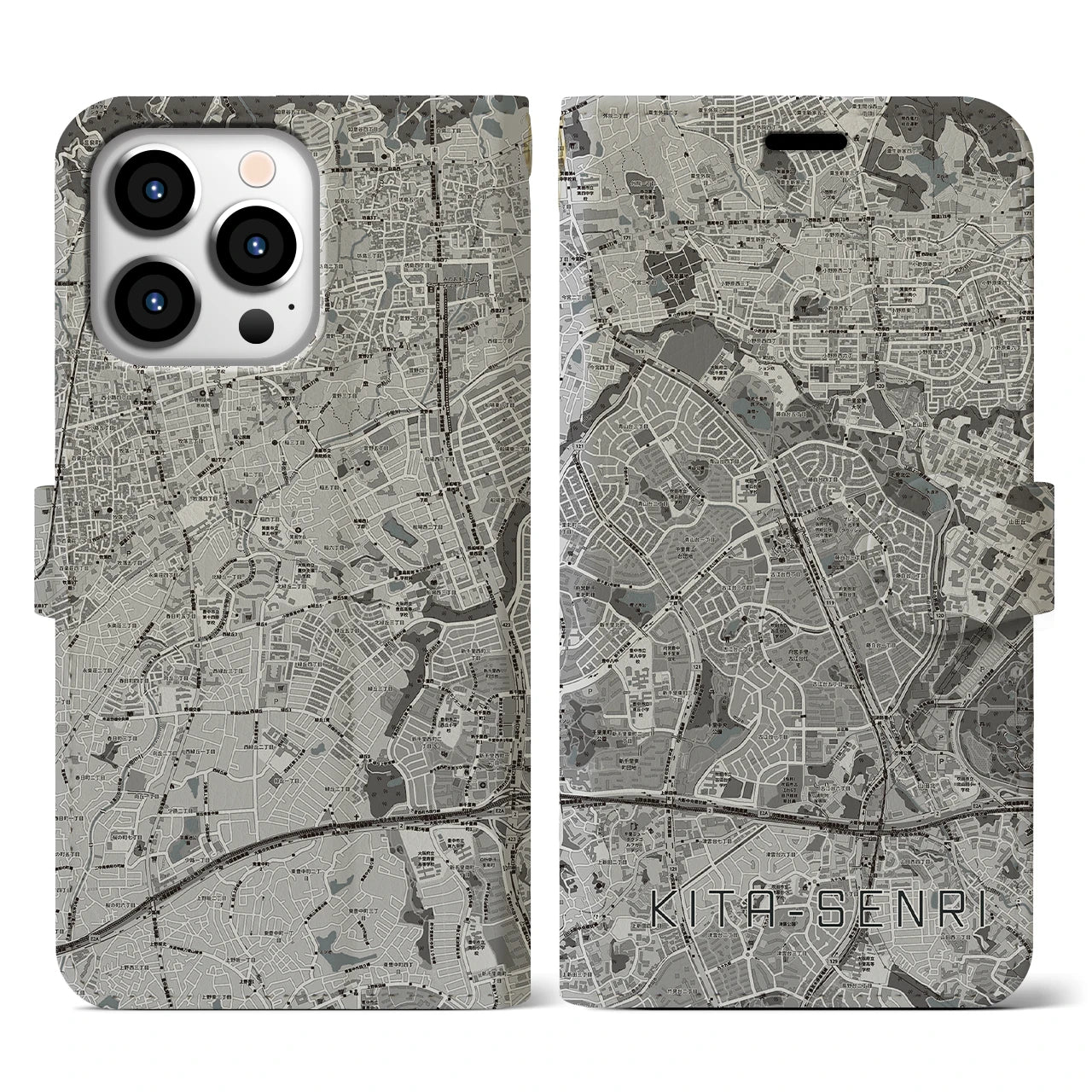 【北千里(大阪府)】地図柄iPhoneケース(手帳タイプ)