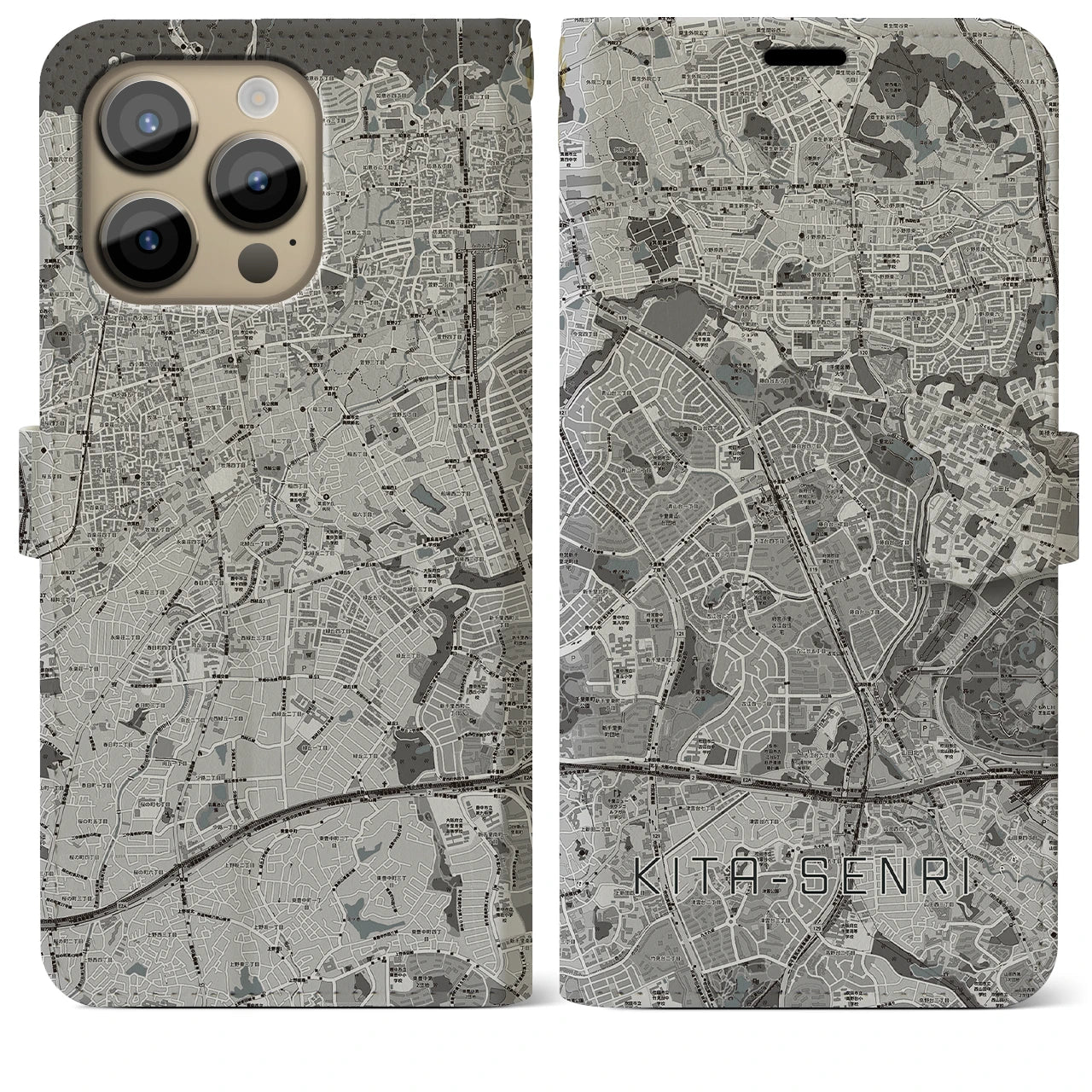 【北千里(大阪府)】地図柄iPhoneケース(手帳タイプ)