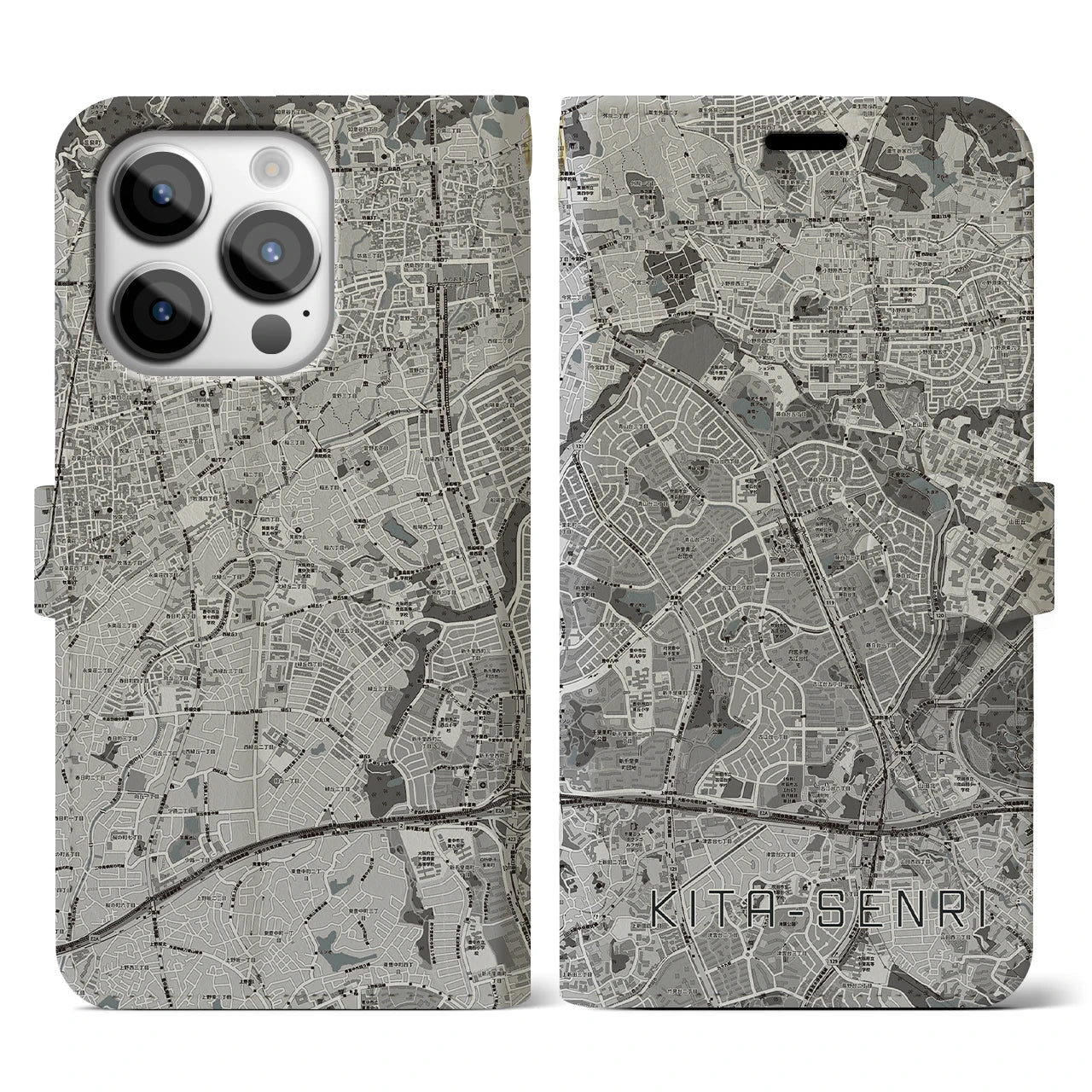 【北千里(大阪府)】地図柄iPhoneケース(手帳タイプ)