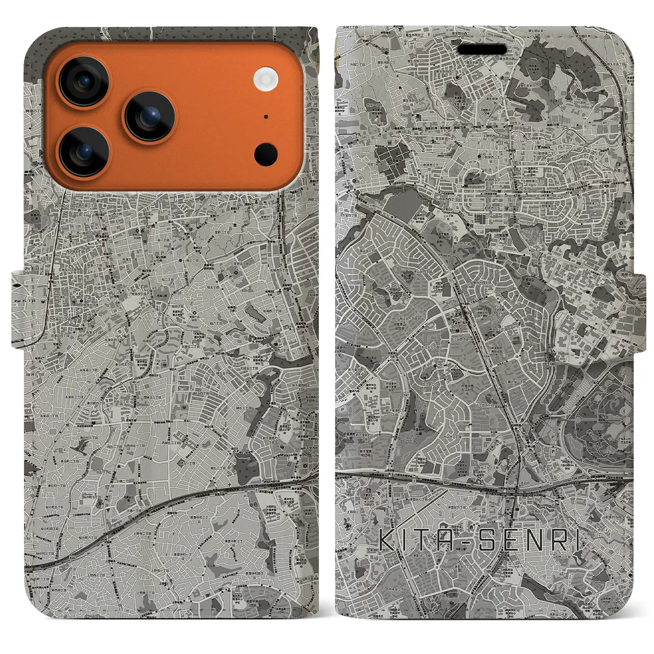 【北千里(大阪府)】地図柄iPhoneケース(手帳タイプ)