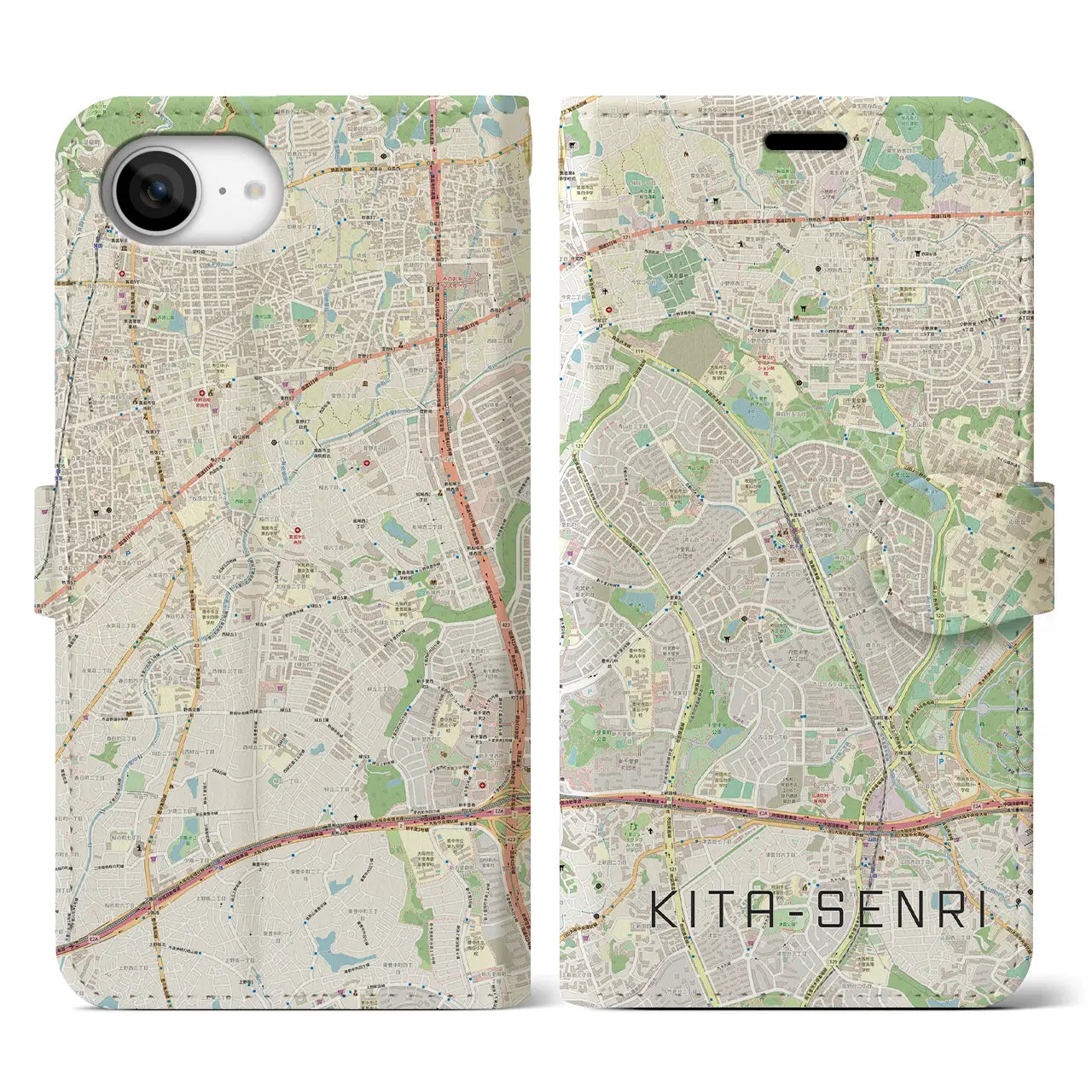 【北千里(大阪府)】地図柄iPhoneケース(手帳タイプ)