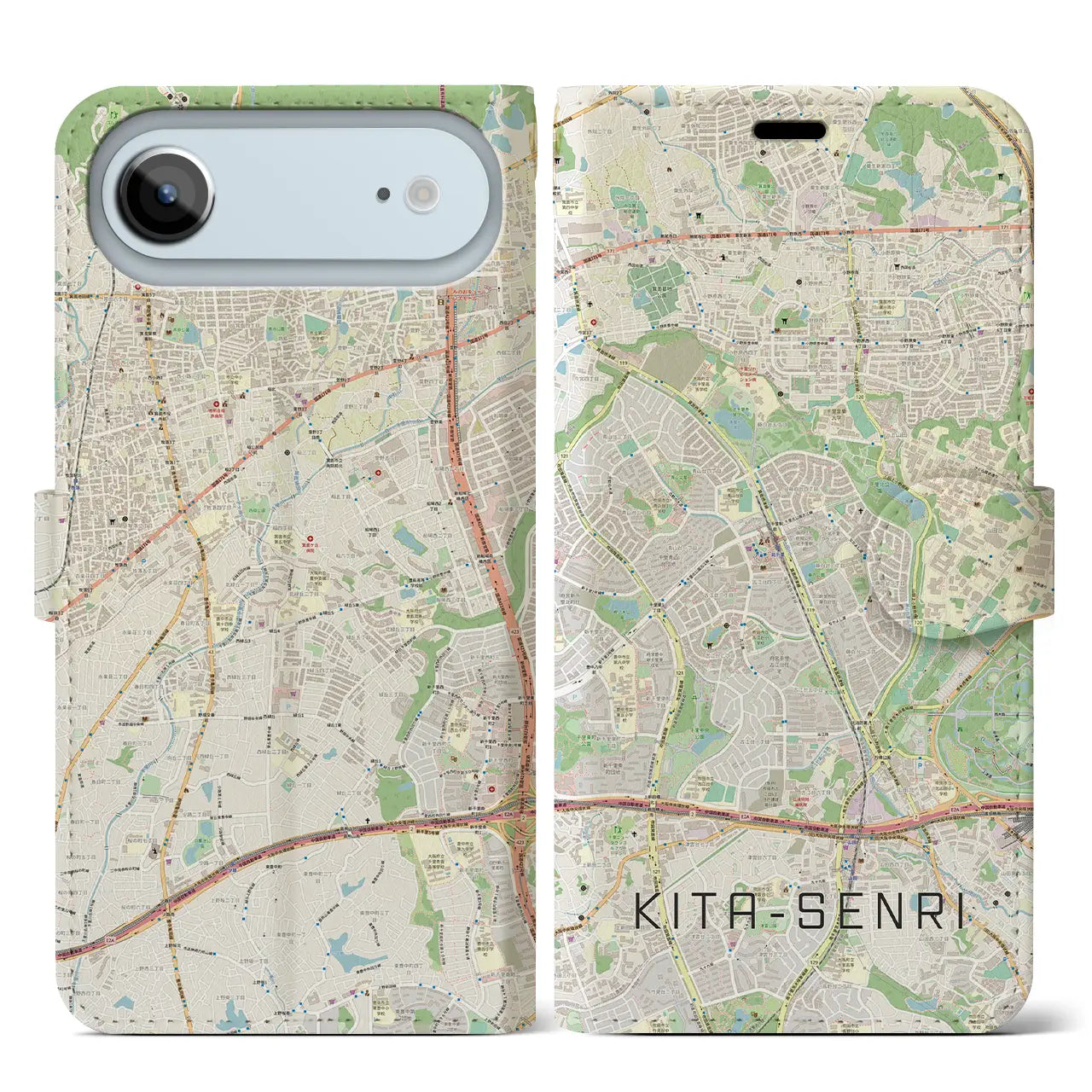 【北千里(大阪府)】地図柄iPhoneケース(手帳タイプ)