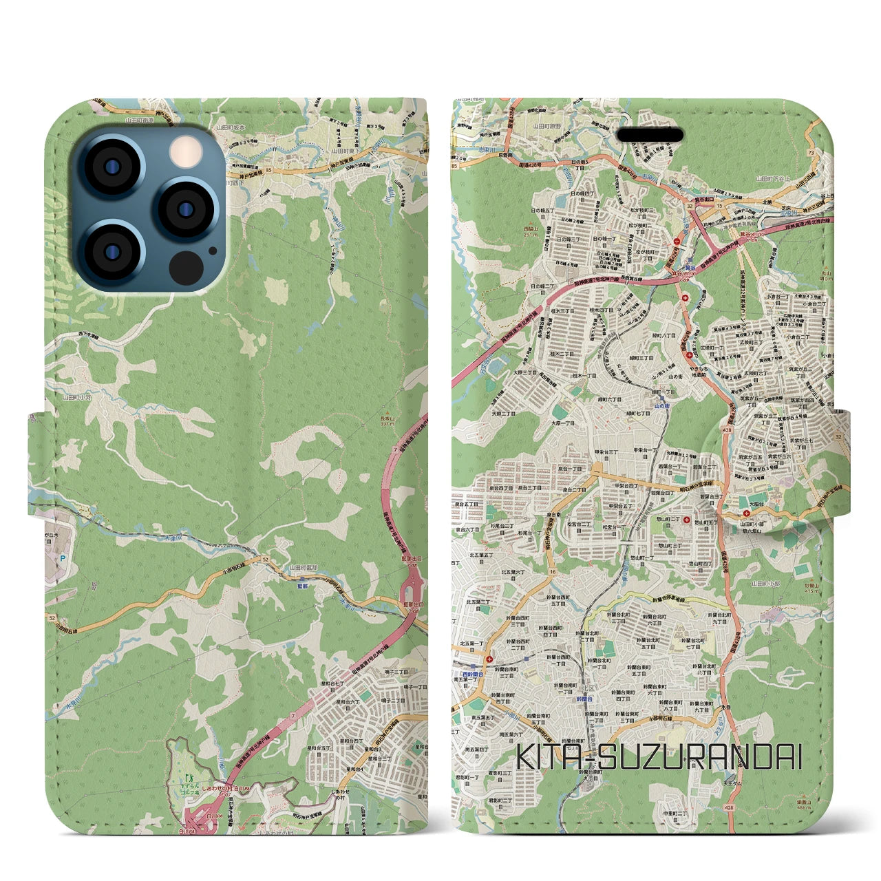 【北鈴蘭台(兵庫県)】地図柄iPhoneケース(手帳タイプ)