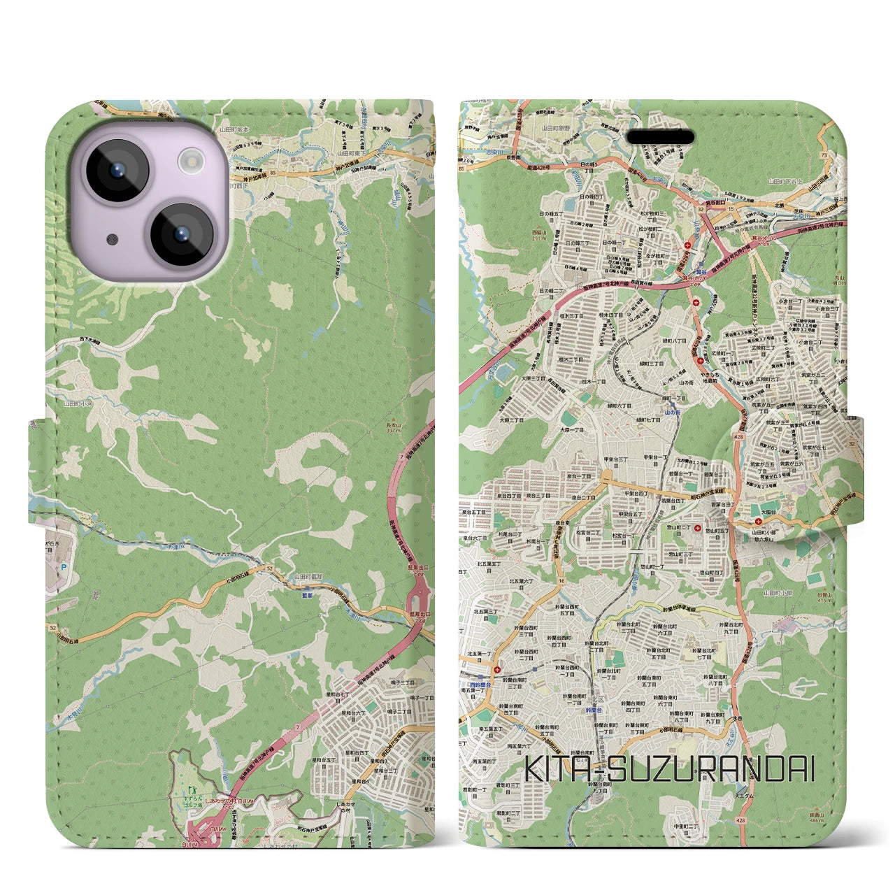 【北鈴蘭台(兵庫県)】地図柄iPhoneケース(手帳タイプ)