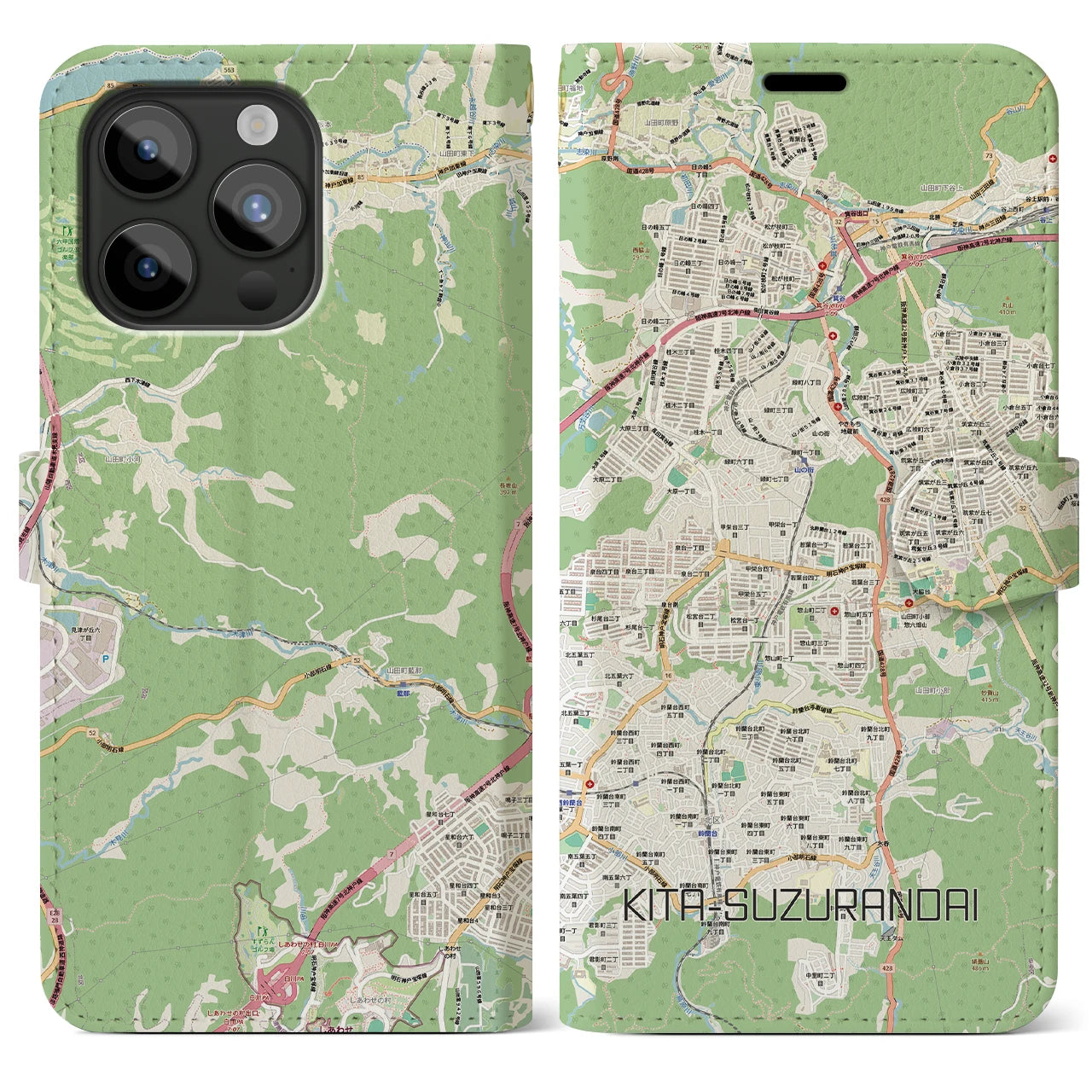 【北鈴蘭台(兵庫県)】地図柄iPhoneケース(手帳タイプ)