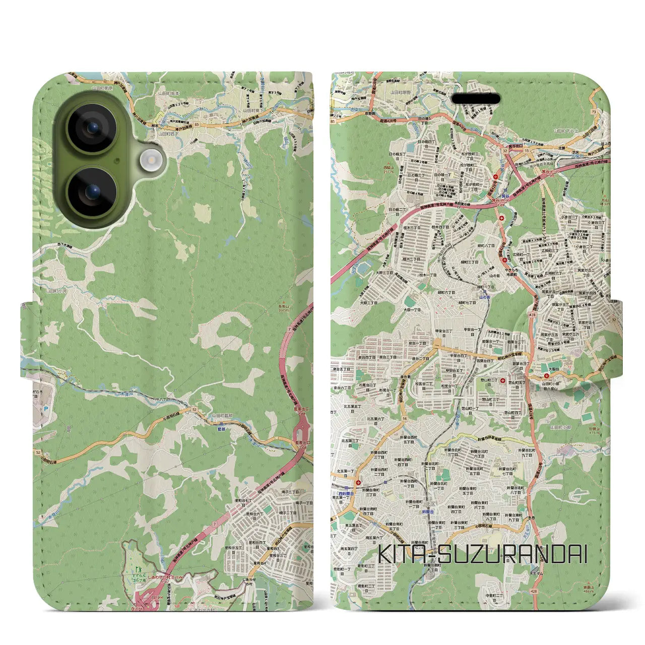 【北鈴蘭台(兵庫県)】地図柄iPhoneケース(手帳タイプ)