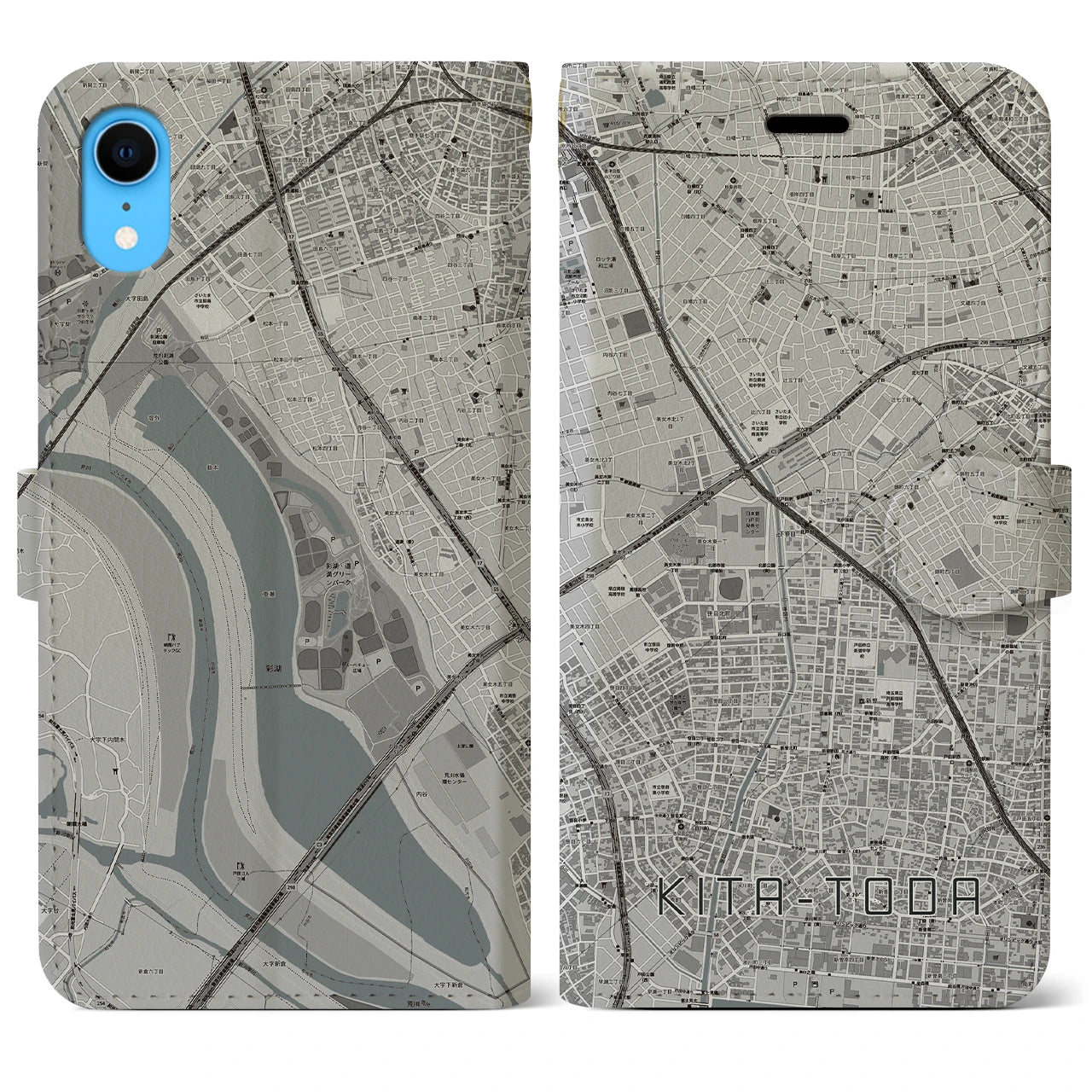 【北戸田(埼玉県)】地図柄iPhoneケース(手帳タイプ)モノトーン・iPhone XR 用