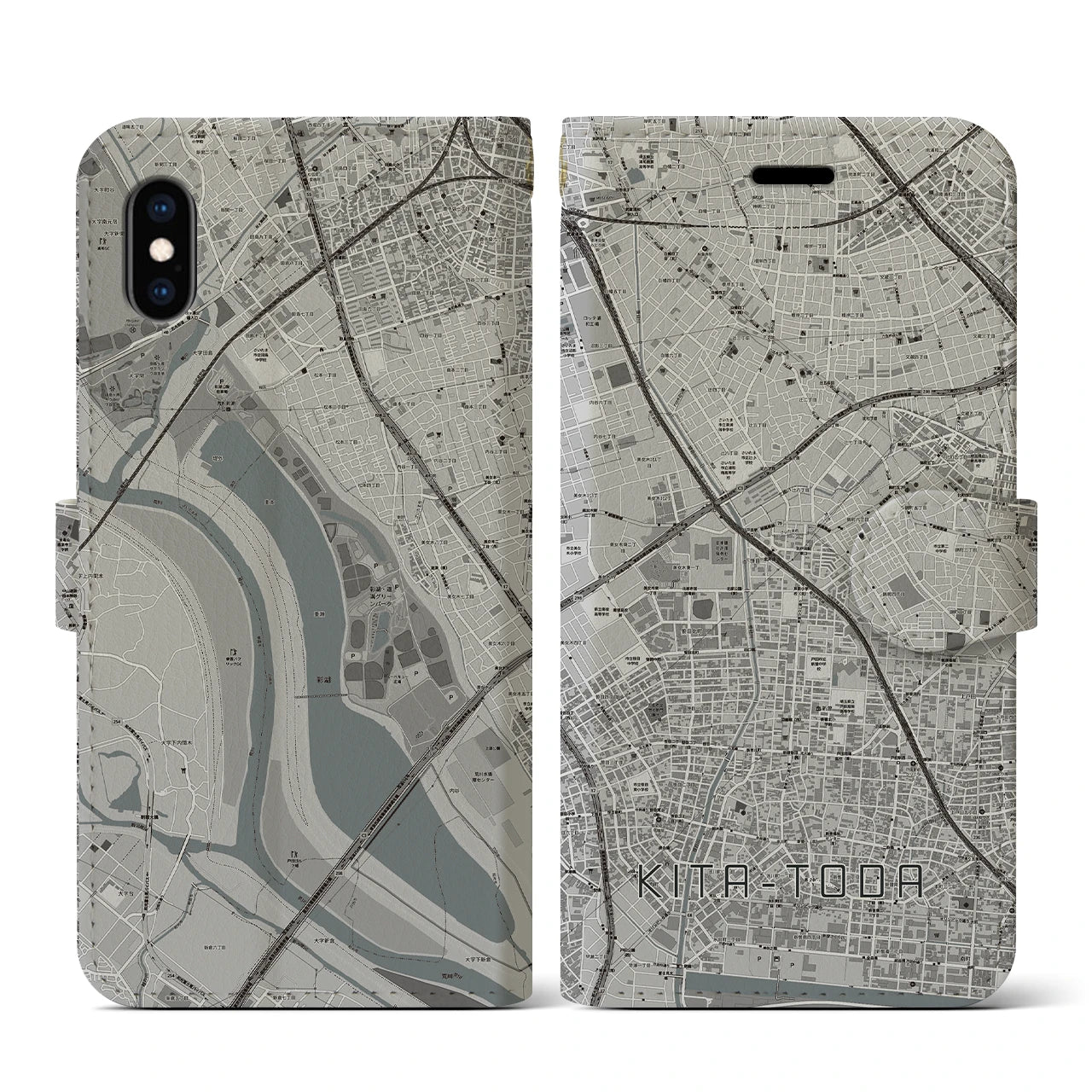 【北戸田(埼玉県)】地図柄iPhoneケース(手帳タイプ)モノトーン・iPhone XS / X 用