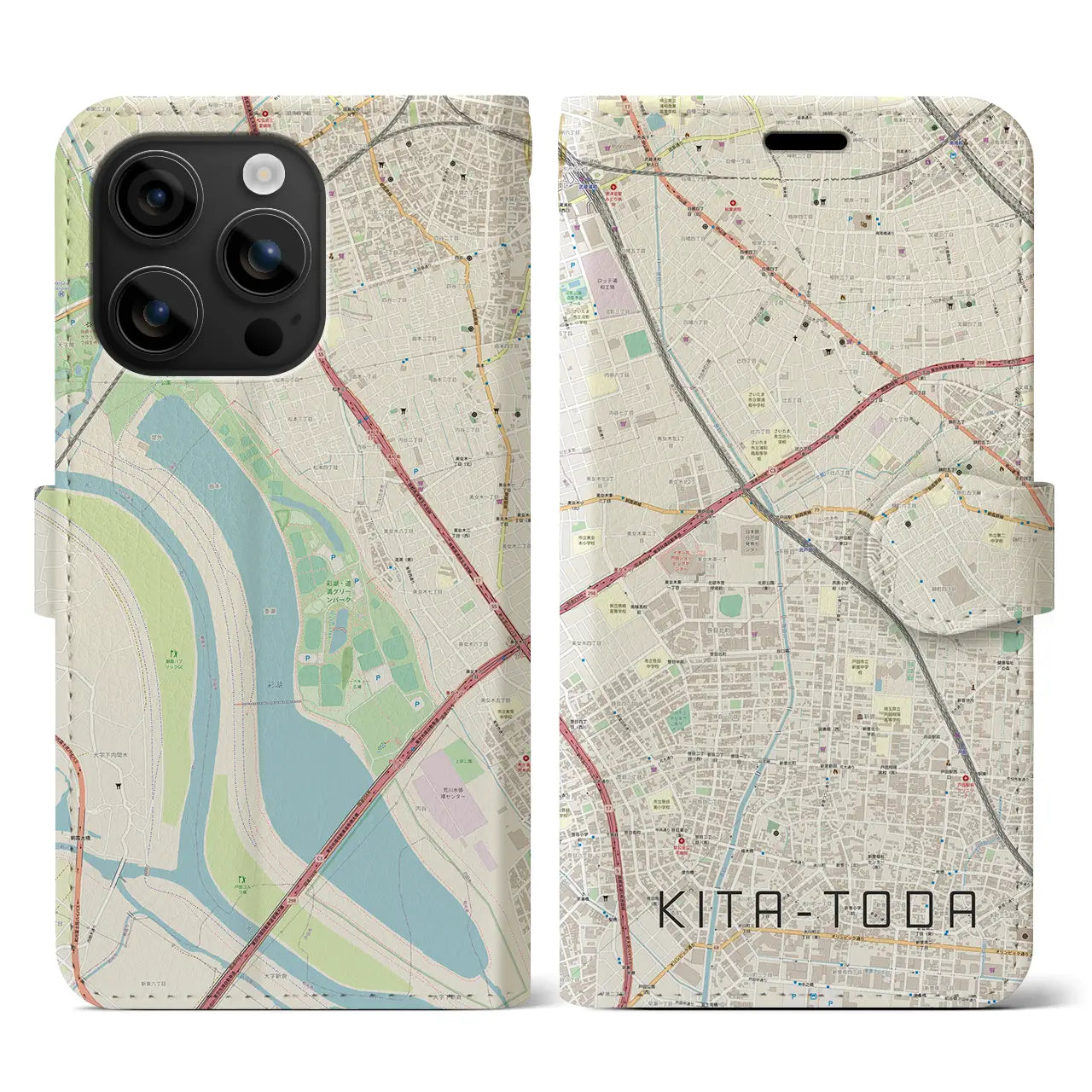 【北戸田(埼玉県)】地図柄iPhoneケース(手帳タイプ)ナチュラル・iPhone 16 用