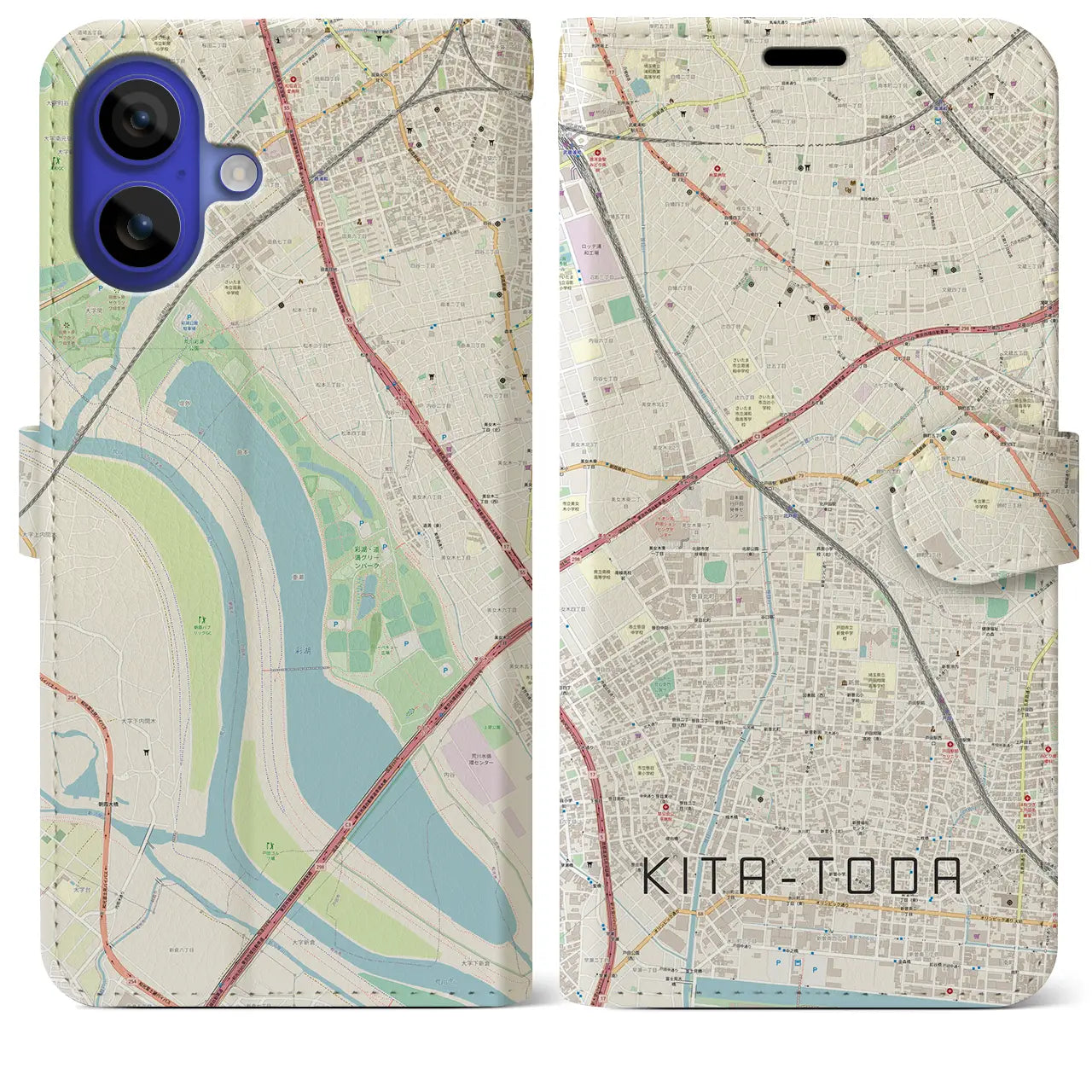 【北戸田(埼玉県)】地図柄iPhoneケース(手帳タイプ)ナチュラル・iPhone 16 Pro Max 用