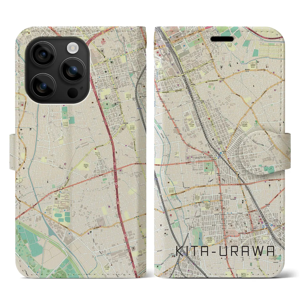 【北浦和(埼玉県)】地図柄iPhoneケース(手帳タイプ)ナチュラル・iPhone 16 用