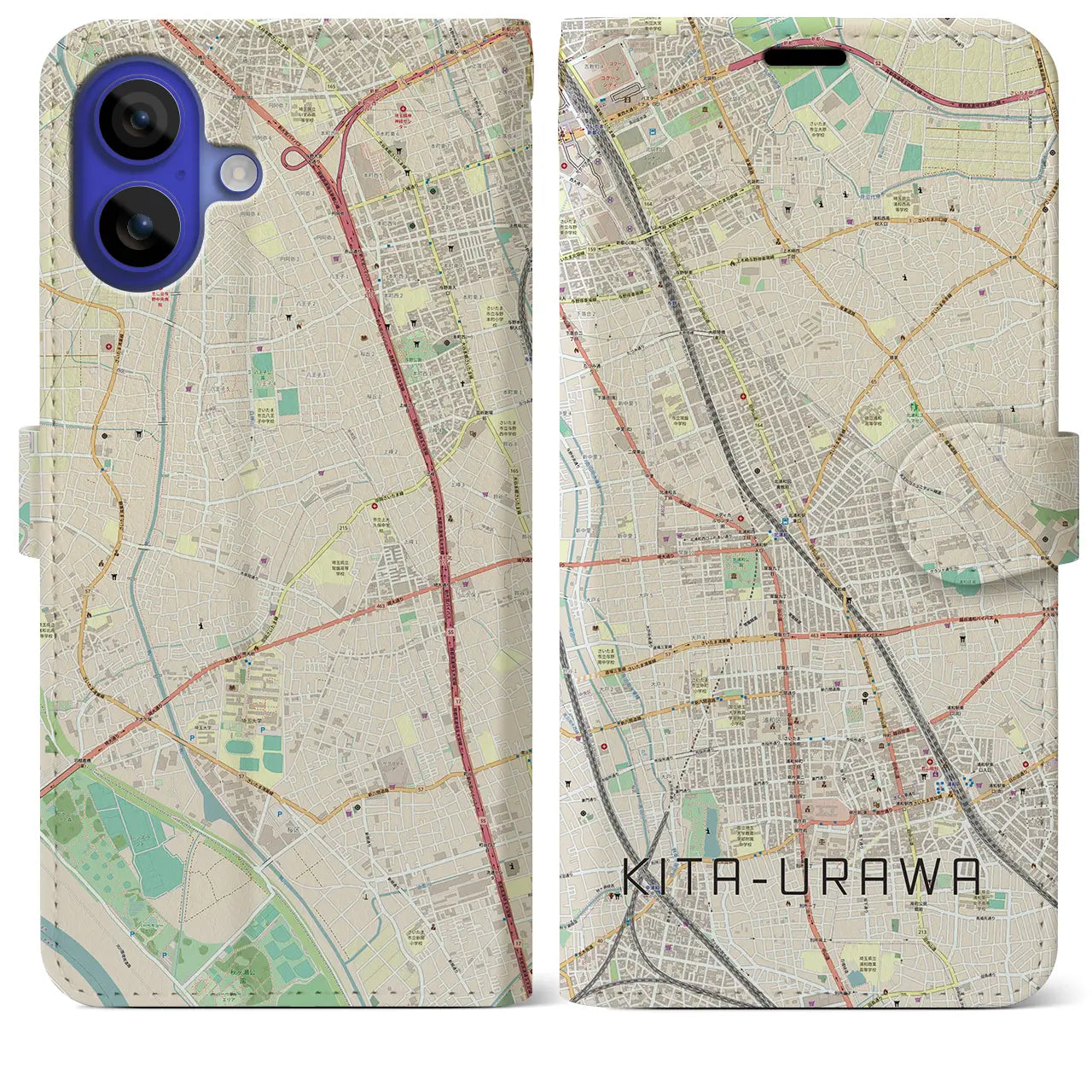 【北浦和(埼玉県)】地図柄iPhoneケース(手帳タイプ)ナチュラル・iPhone 16 Pro Max 用