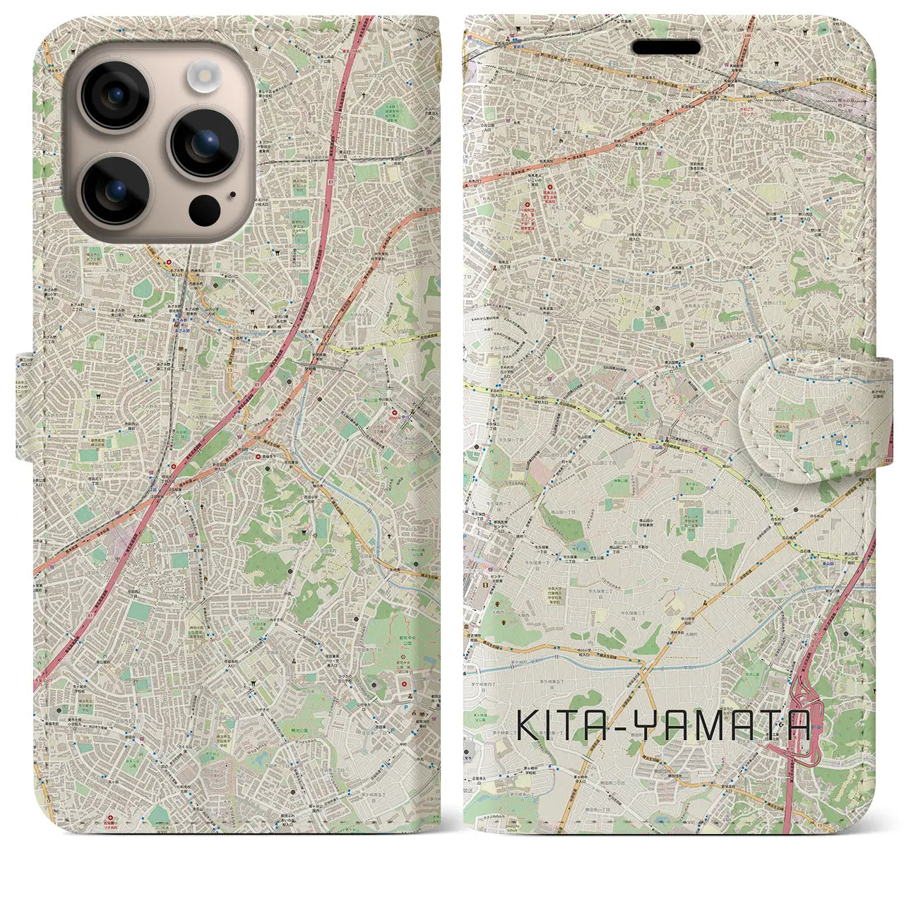 【北山田(神奈川県)】地図柄iPhoneケース(手帳タイプ)ナチュラル・iPhone 16 Plus 用