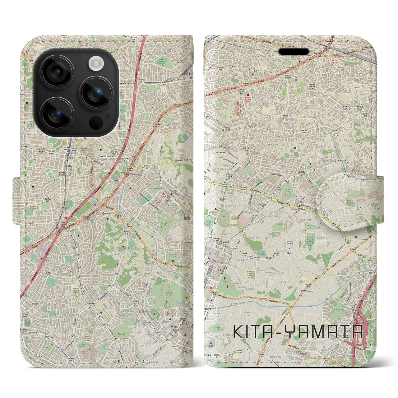 【北山田(神奈川県)】地図柄iPhoneケース(手帳タイプ)ナチュラル・iPhone 16 用