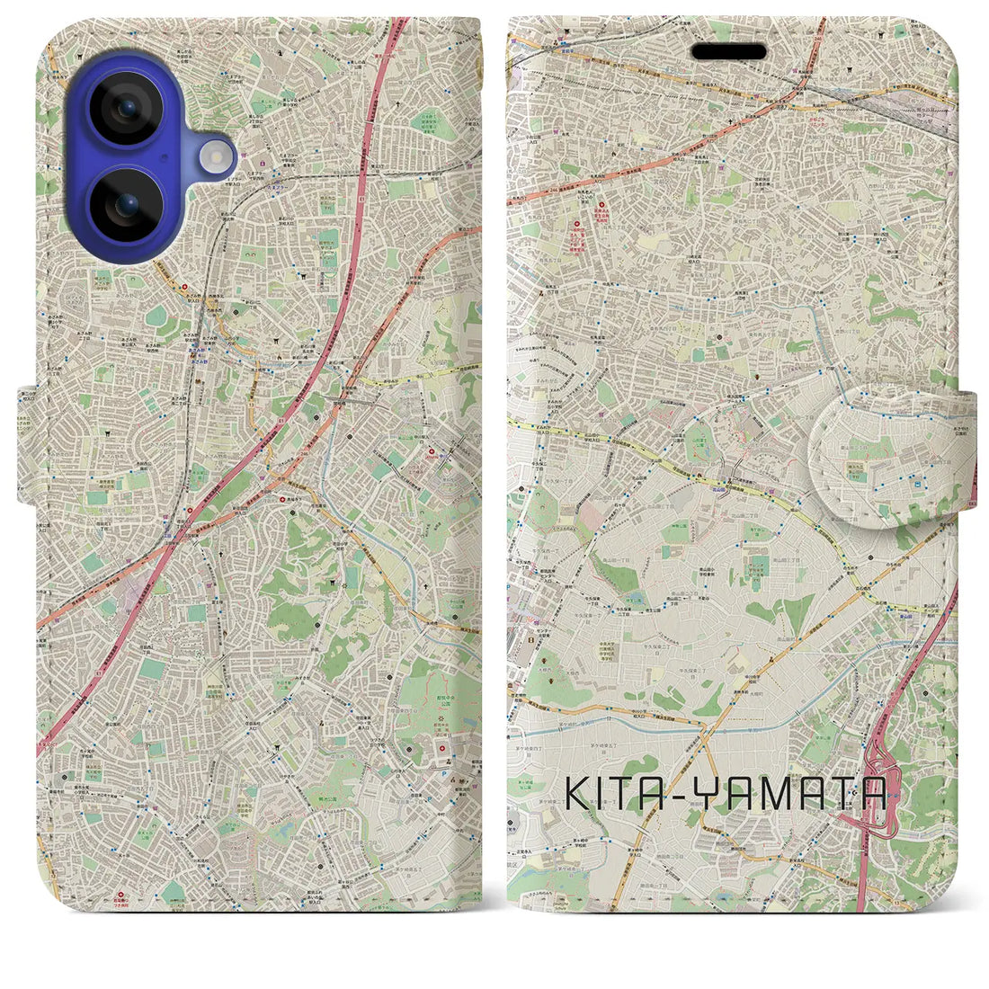 【北山田(神奈川県)】地図柄iPhoneケース(手帳タイプ)ナチュラル・iPhone 16 Pro Max 用