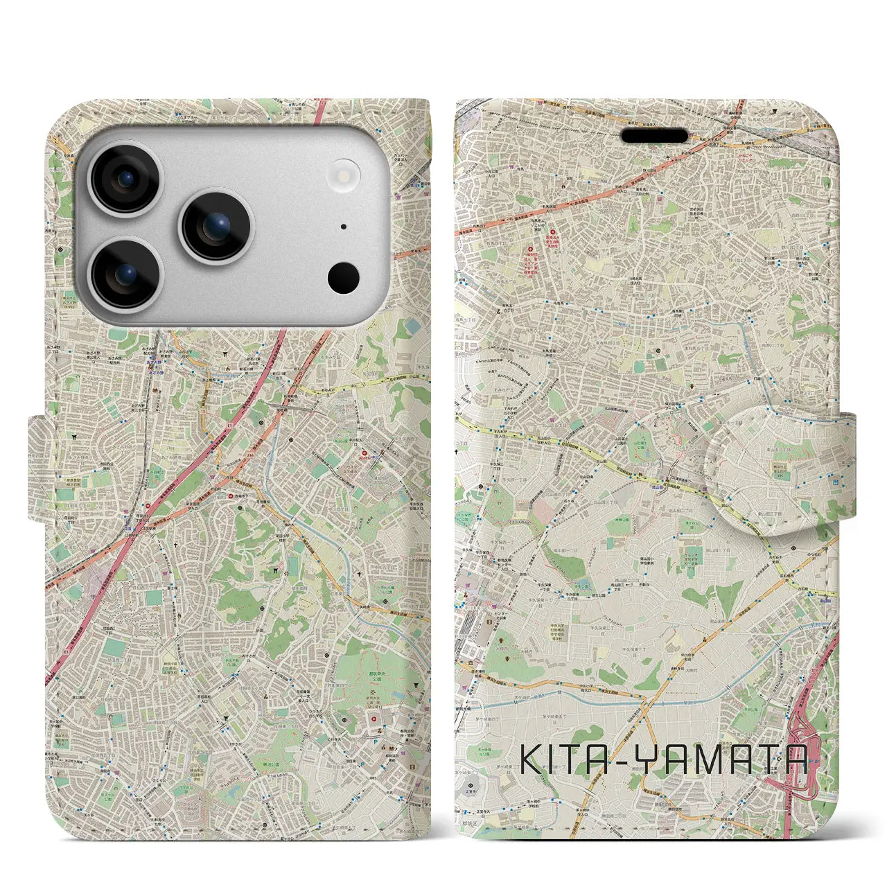 【北山田(神奈川県)】地図柄iPhoneケース(手帳タイプ)ナチュラル・iPhone 17 Pro Max 用