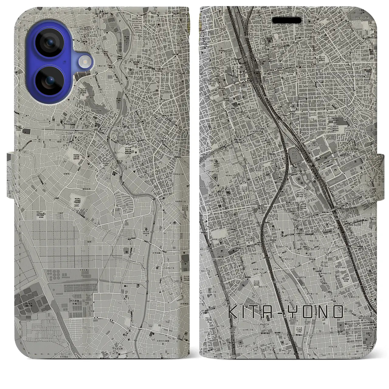 【北与野(埼玉県)】地図柄iPhoneケース(手帳タイプ)モノトーン・iPhone 16 Pro Max 用