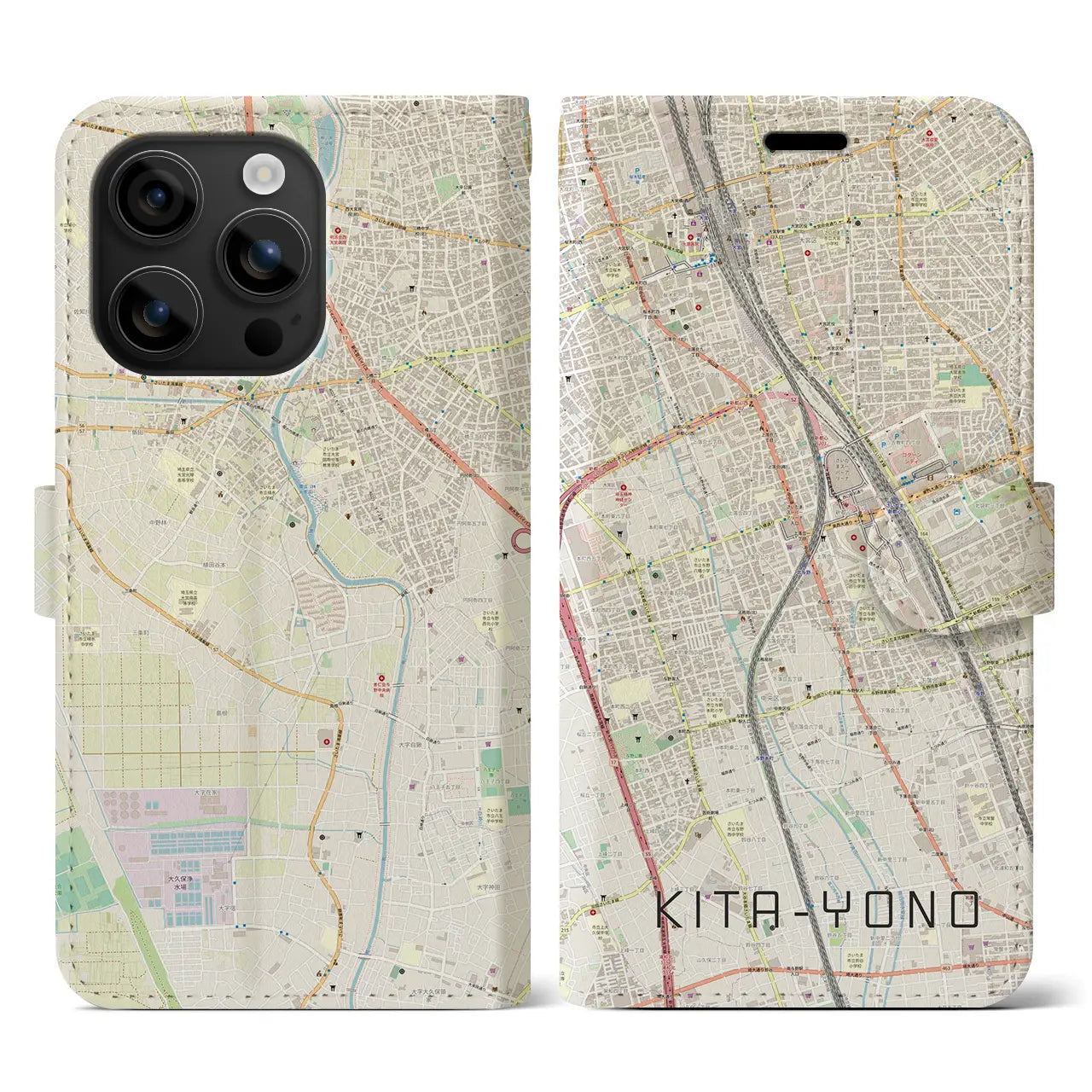 【北与野(埼玉県)】地図柄iPhoneケース(手帳タイプ)ナチュラル・iPhone 16 用