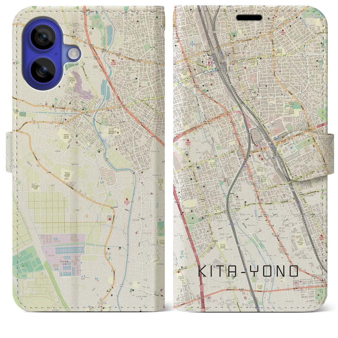 【北与野(埼玉県)】地図柄iPhoneケース(手帳タイプ)ナチュラル・iPhone 16 Pro Max 用