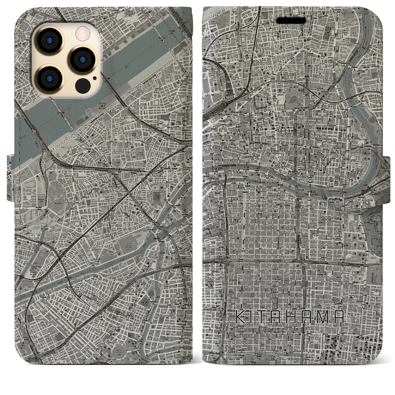 【北浜(大阪府)】地図柄iPhoneケース(手帳タイプ)