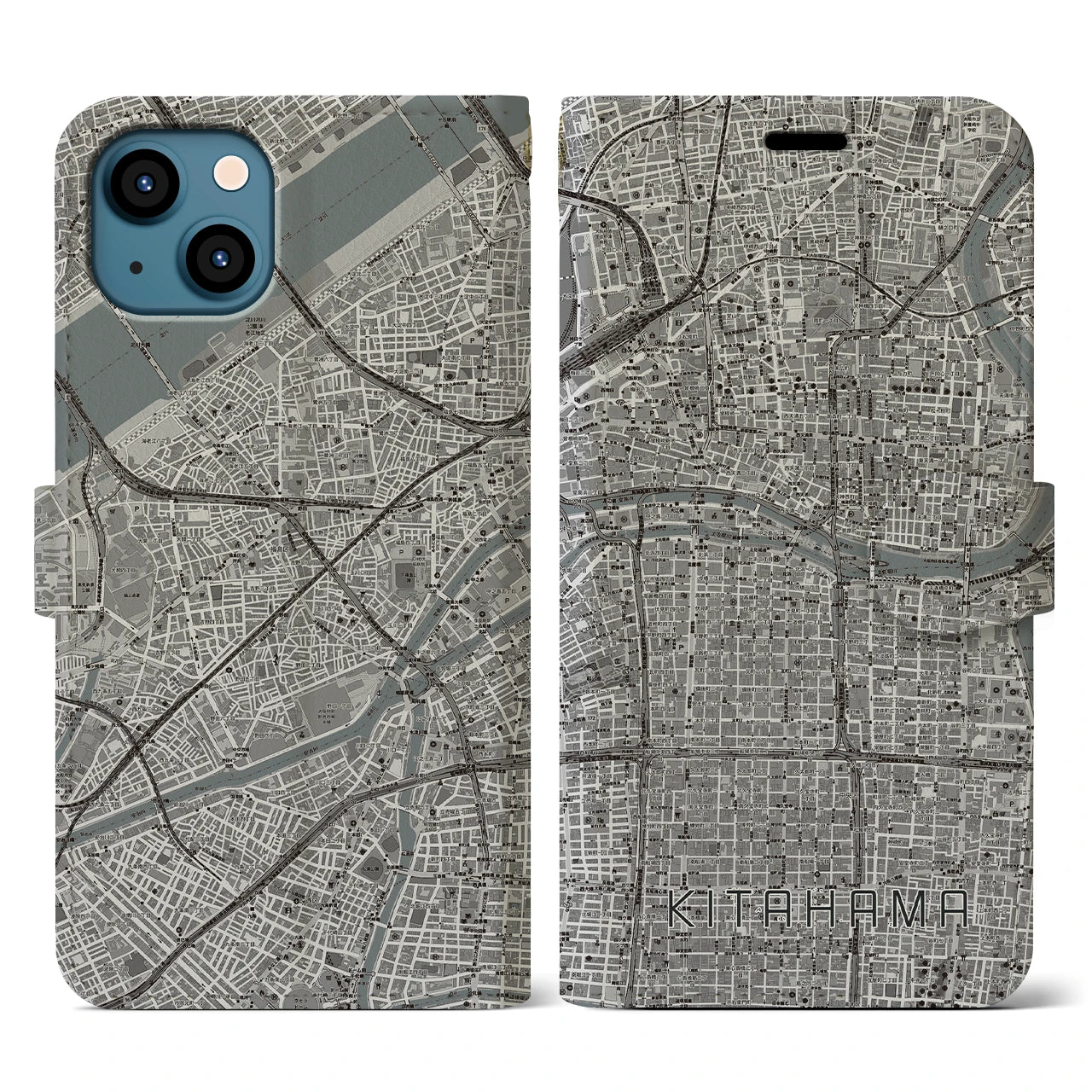 【北浜(大阪府)】地図柄iPhoneケース(手帳タイプ)