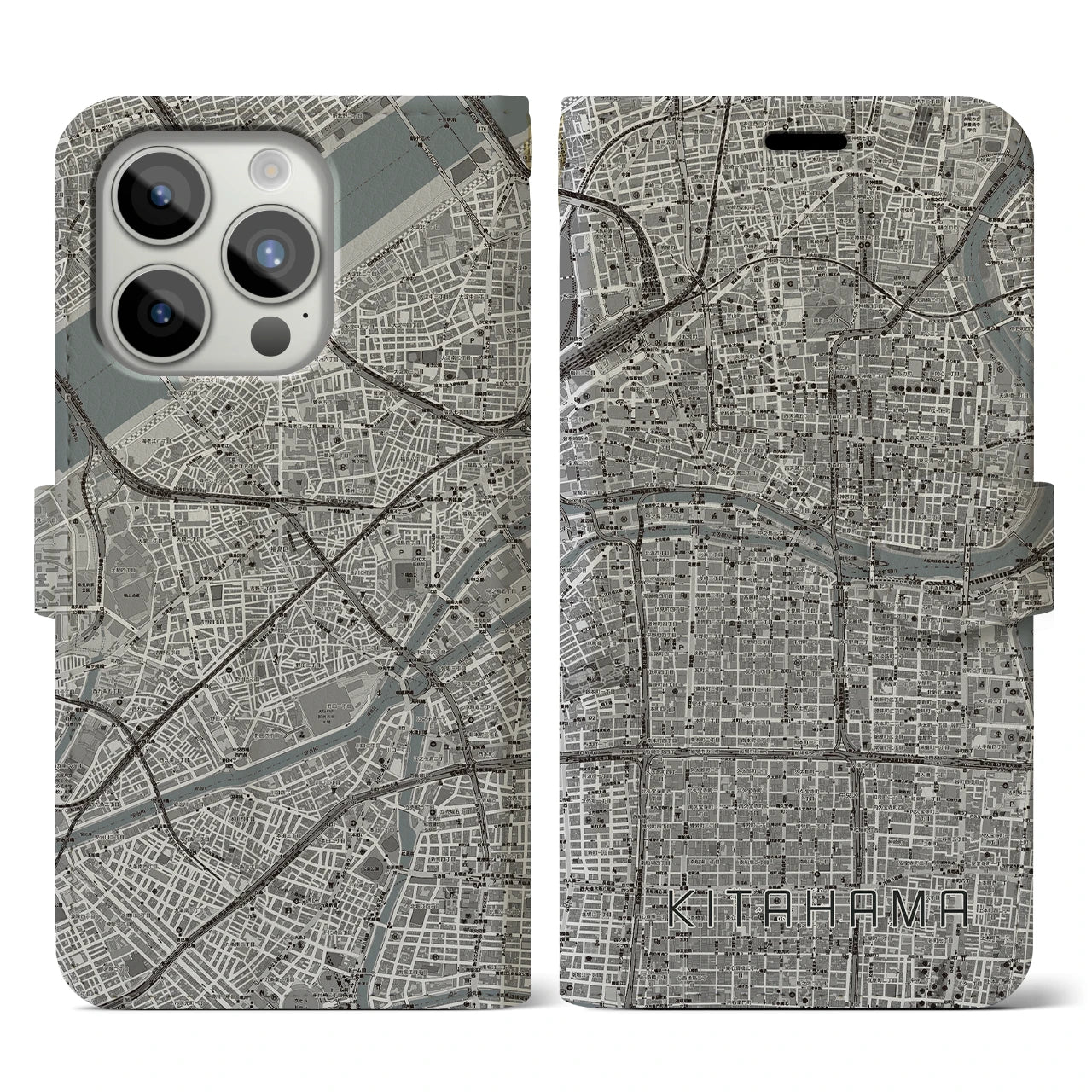 【北浜(大阪府)】地図柄iPhoneケース(手帳タイプ)